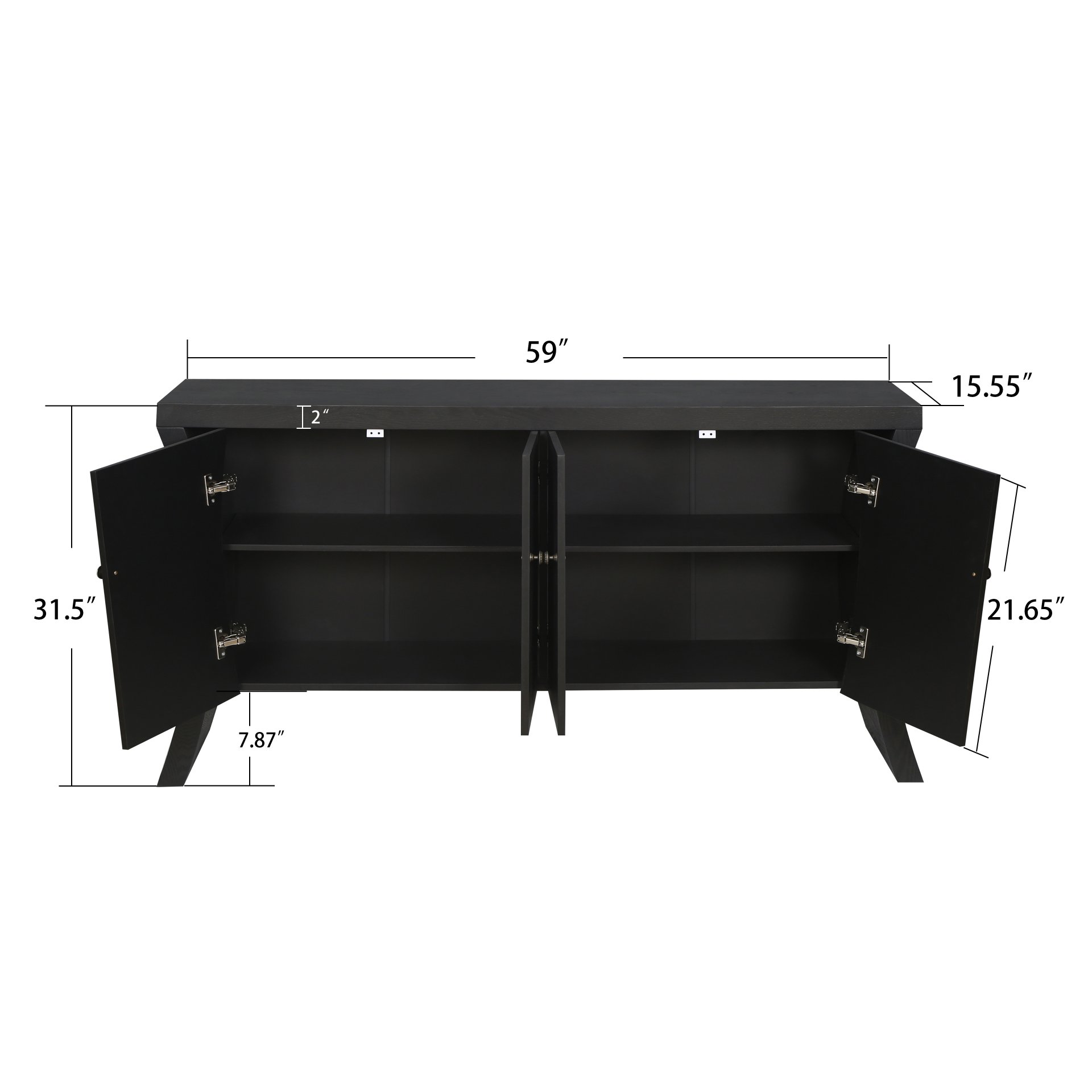 Refined 4 Door Credenza With Arc Legs & Bronze Clasps, Advanced Storage Design - Black - Image 3
