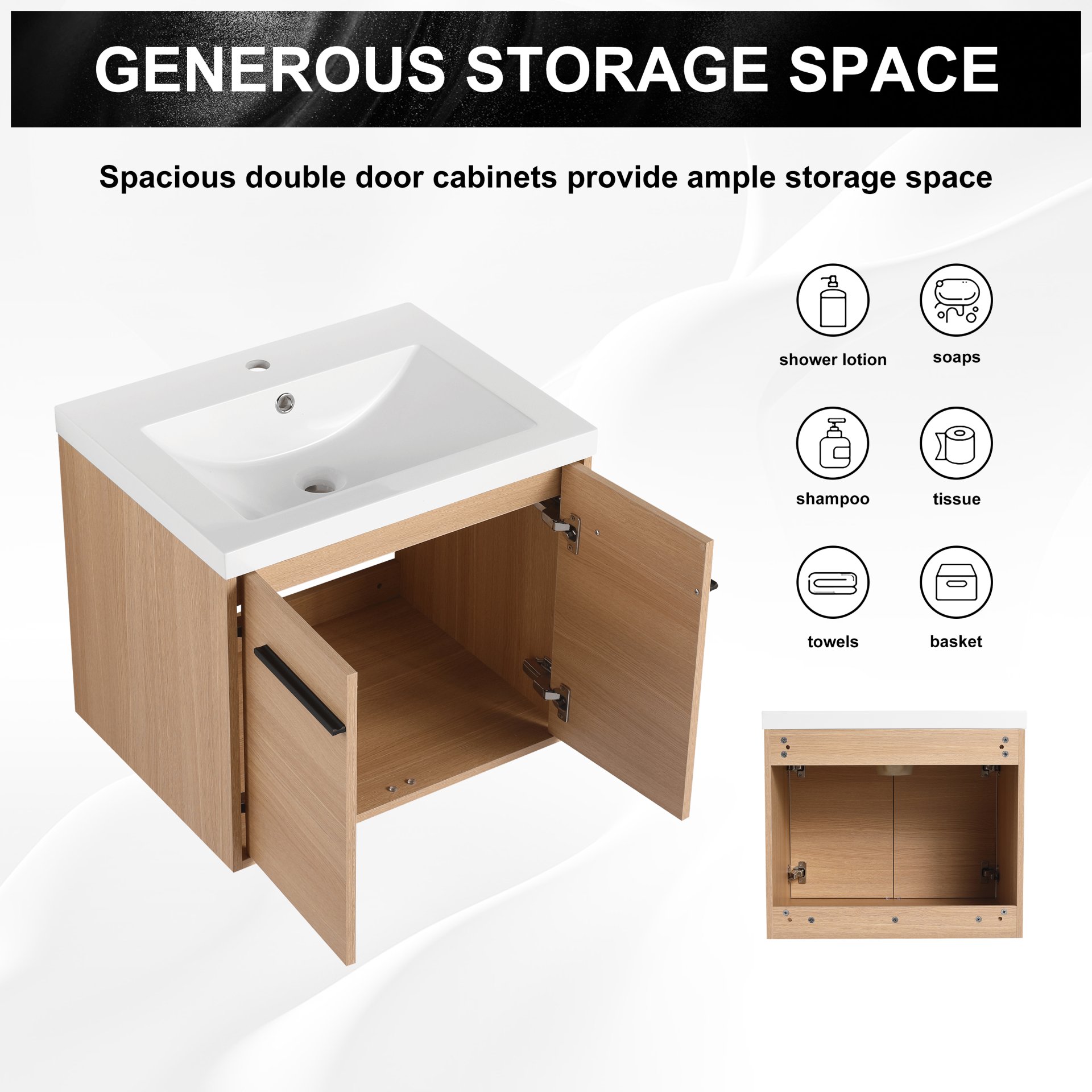 Bathroom Vanity Set With Resin Countertop Sink, 2 Doors - Oak - Image 10