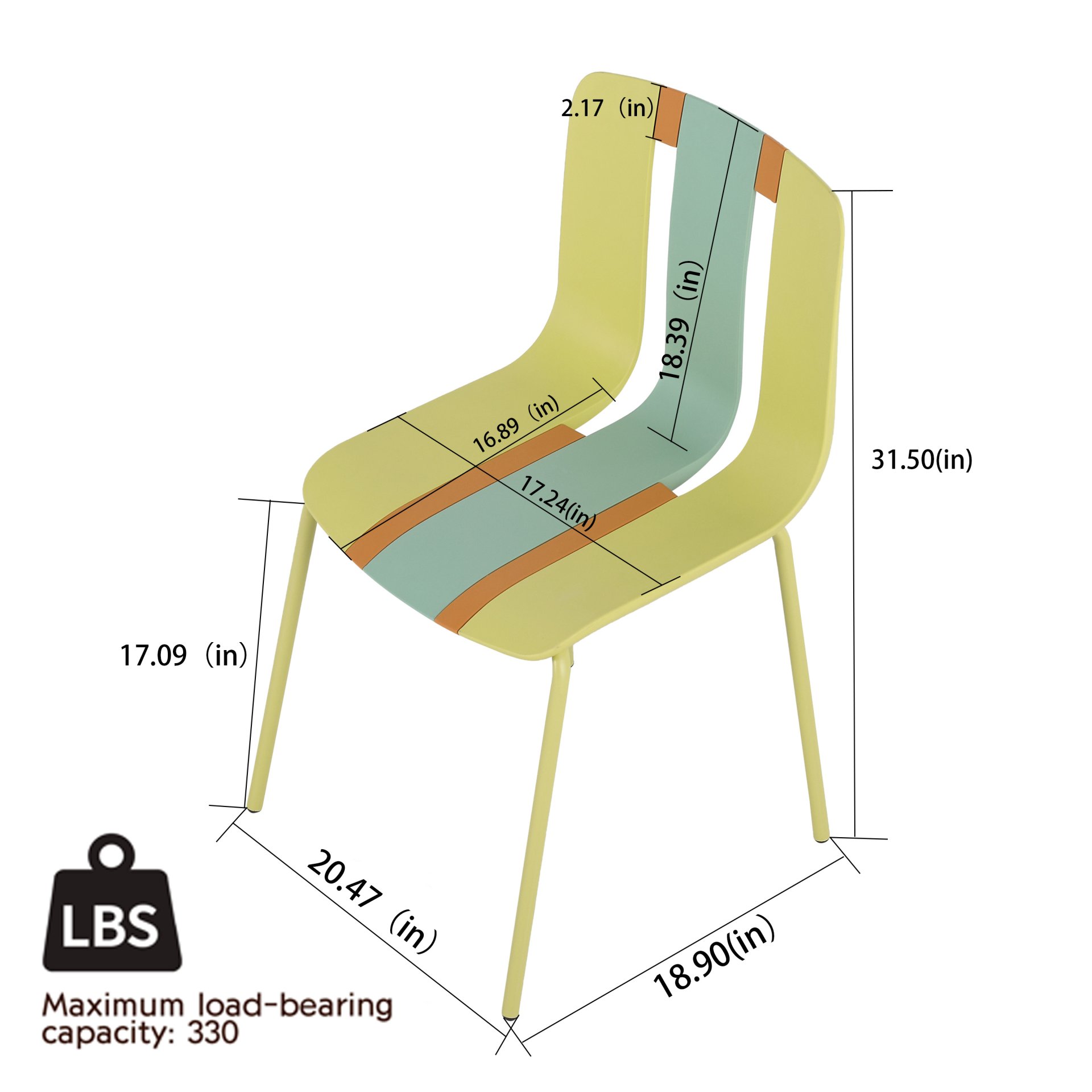 4 Piece Set Of Striped Color Blocking Single Chairs With Long Table - Grain Yellow / Haze Green / Tropical Orange / White - Image 3