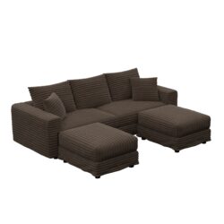 3 Seat Sofa, Deep Seat Couches With Soft Pillows And 2 Ottomans, Convertible Sofa Lounge Chair, For Living Room - Camel