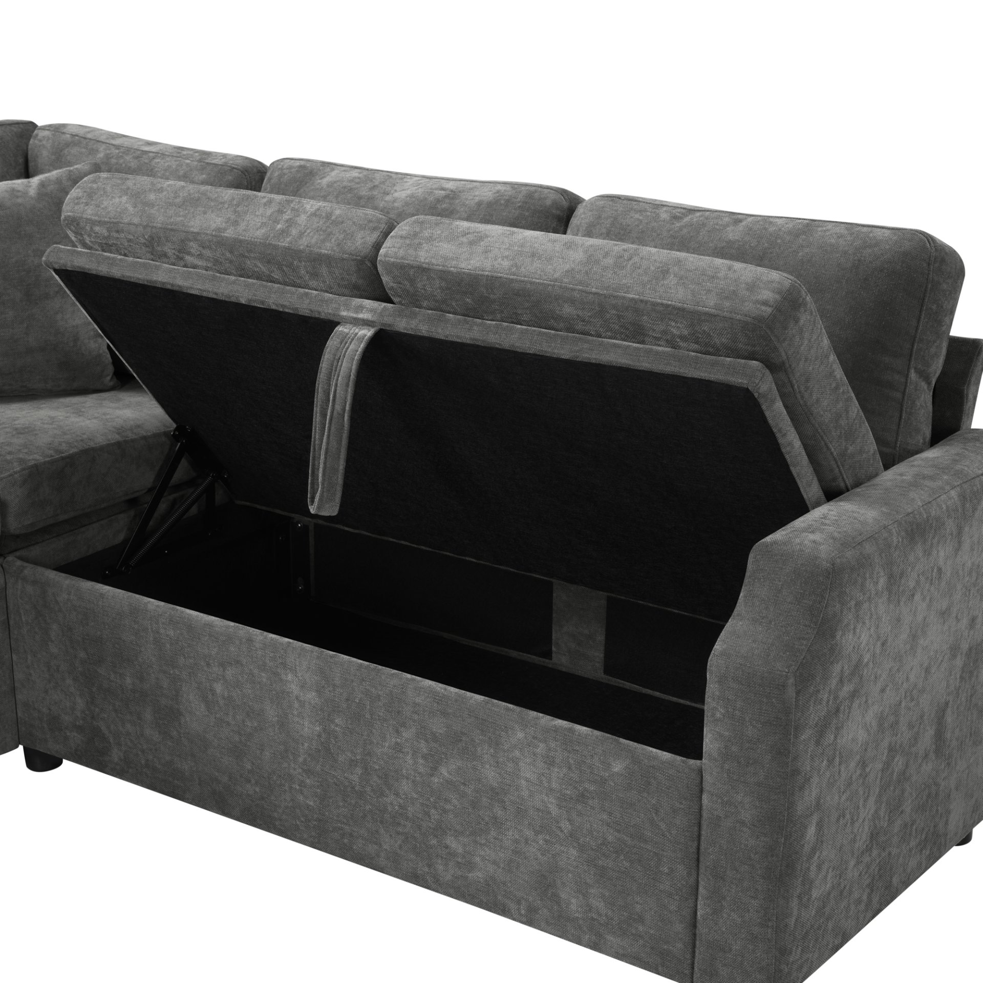 Upholstered L Shaped Sectional Sofa Bed With Sleeper And Storage Chenille - Gray - Image 12
