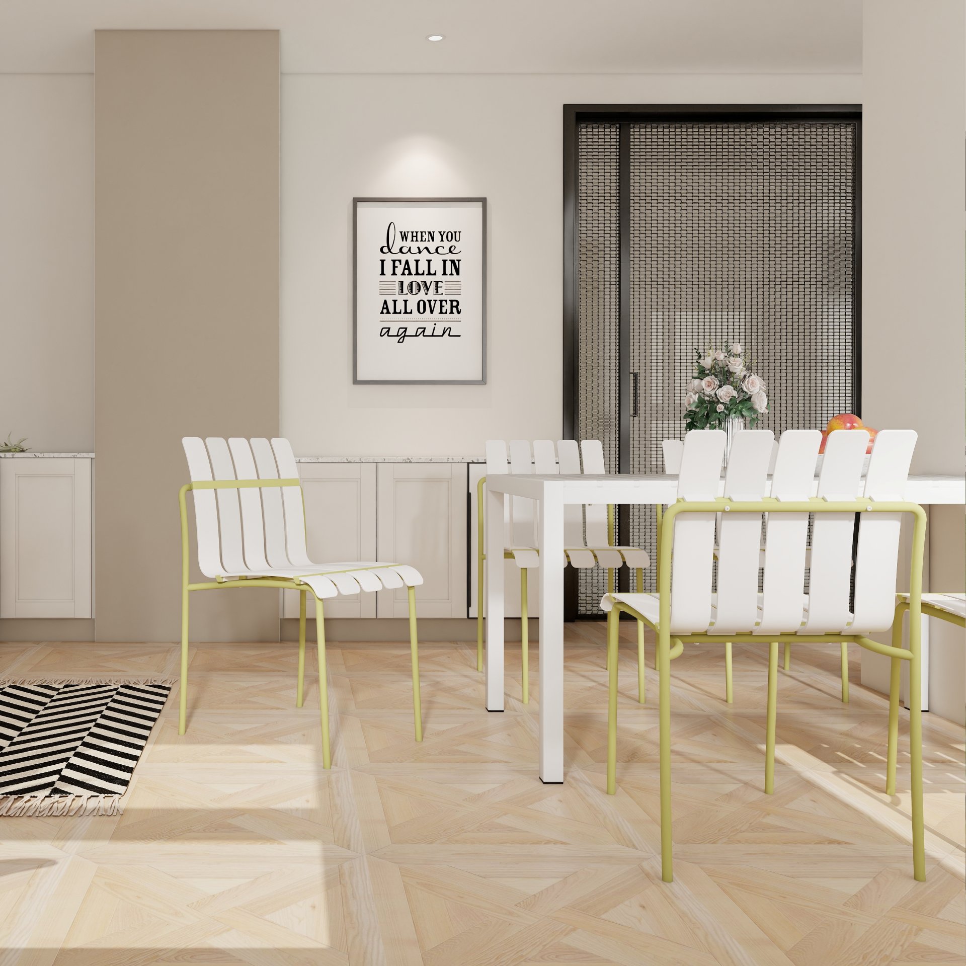 4 Piece Set Of Modern Color Block Designed Single Chairs, UV Resistant And Rust Proof - Grain Yellow / White - Image 11