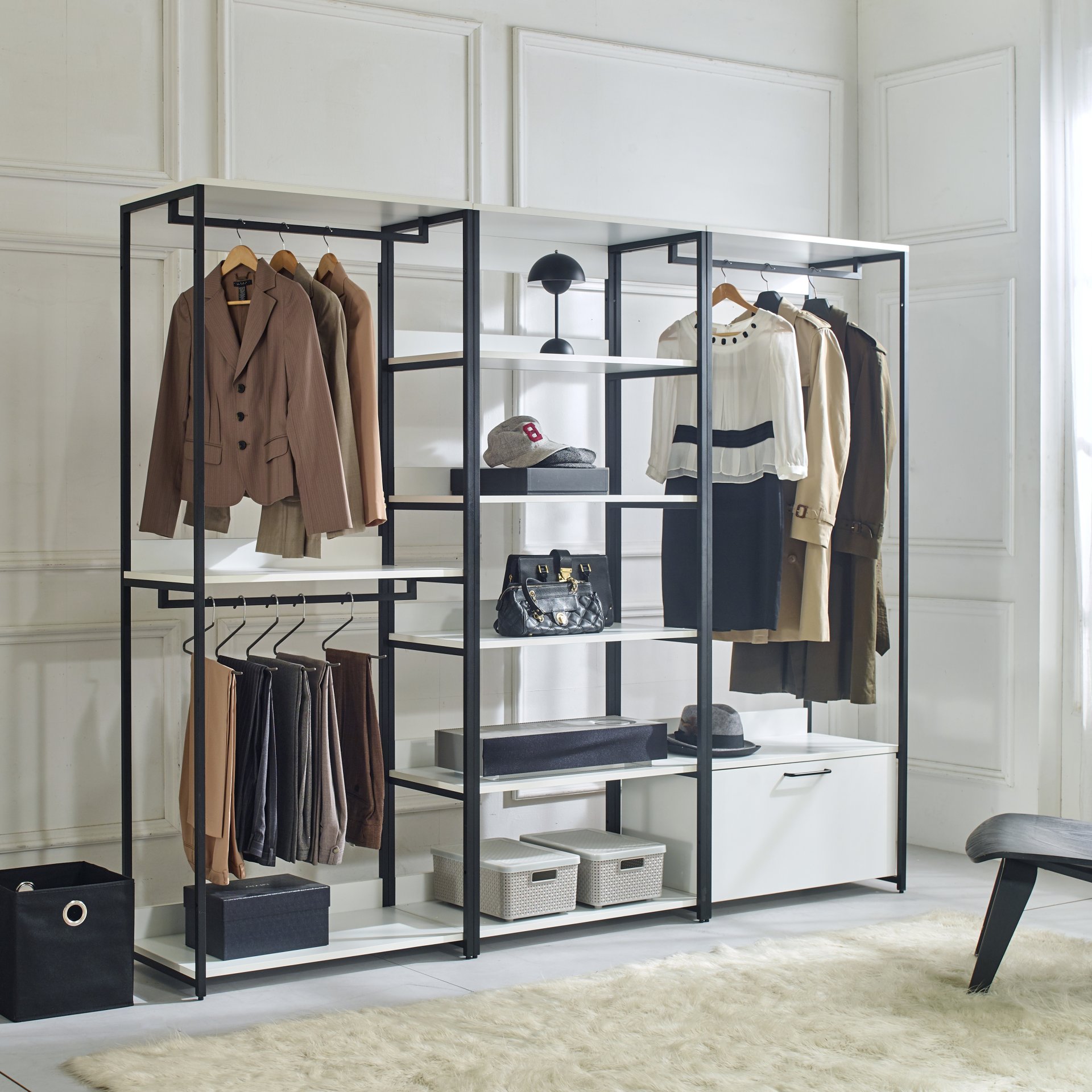 Fiona - Modern Walk In Closet With 5 Shelves And Metal - White - Image 8