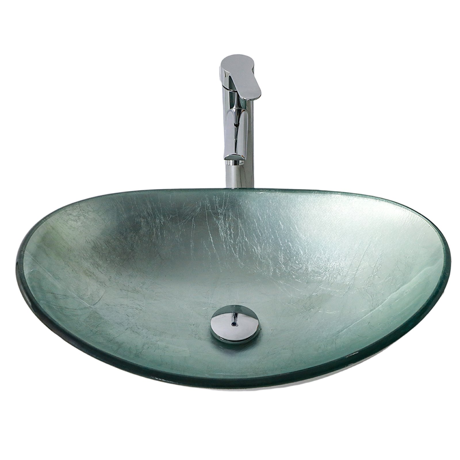 Vessel Sink With Pop Up Drain, Boat Shape Above Counter Bathroom Sink - Silver - Image 10