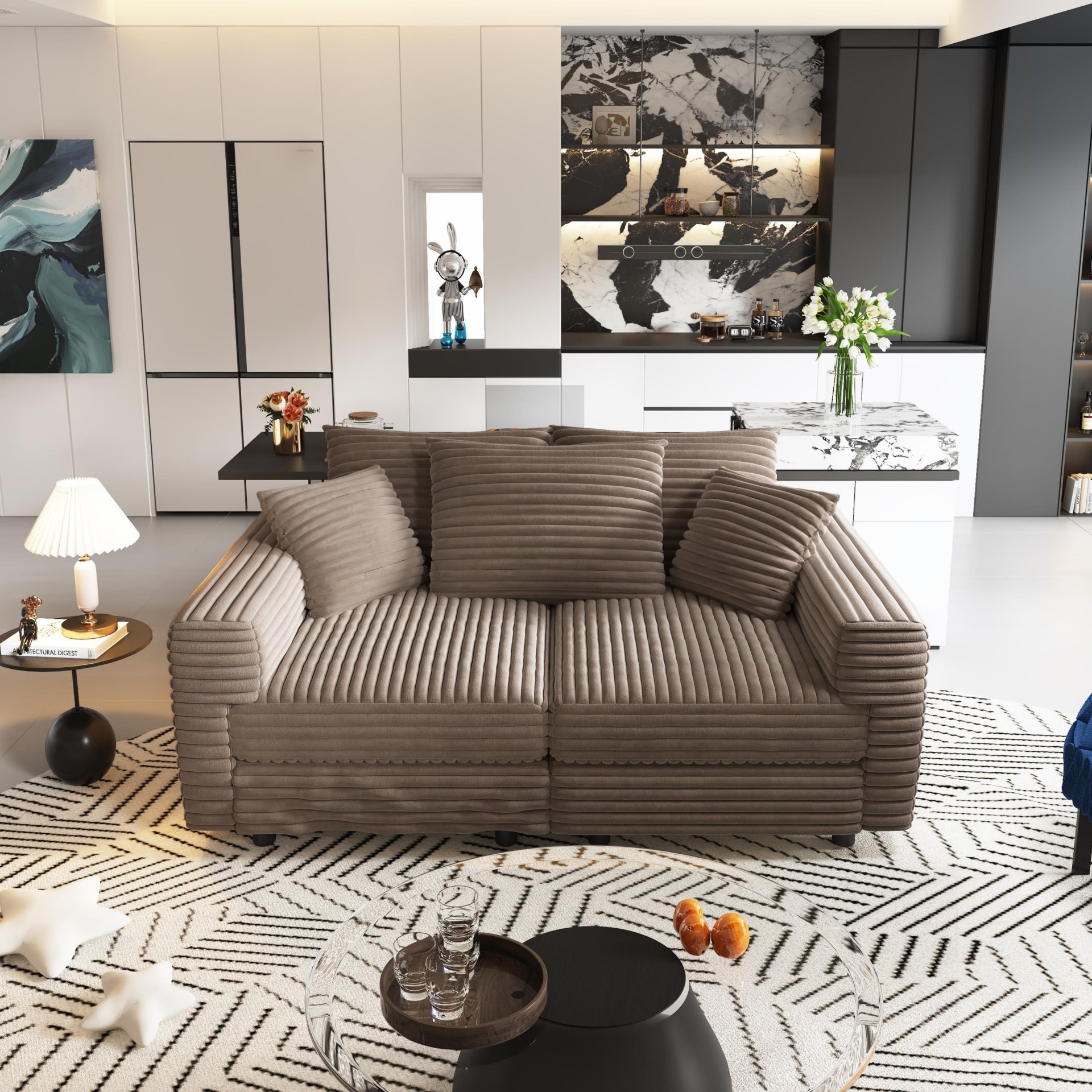 3 Seat Sofa, Convertible Deep Seat Sofa Lounge Chair For Living Room - Camel - Image 9