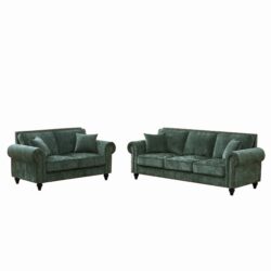 3 And 2 Seater Sofa With Rolled Arms - Green
