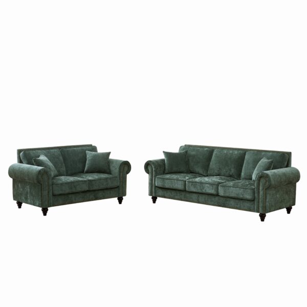 3 And 2 Seater Sofa With Rolled Arms - Green