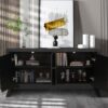 Refined 4 Door Credenza With Arc Legs & Bronze Clasps, Advanced Storage Design - Black - Image 4