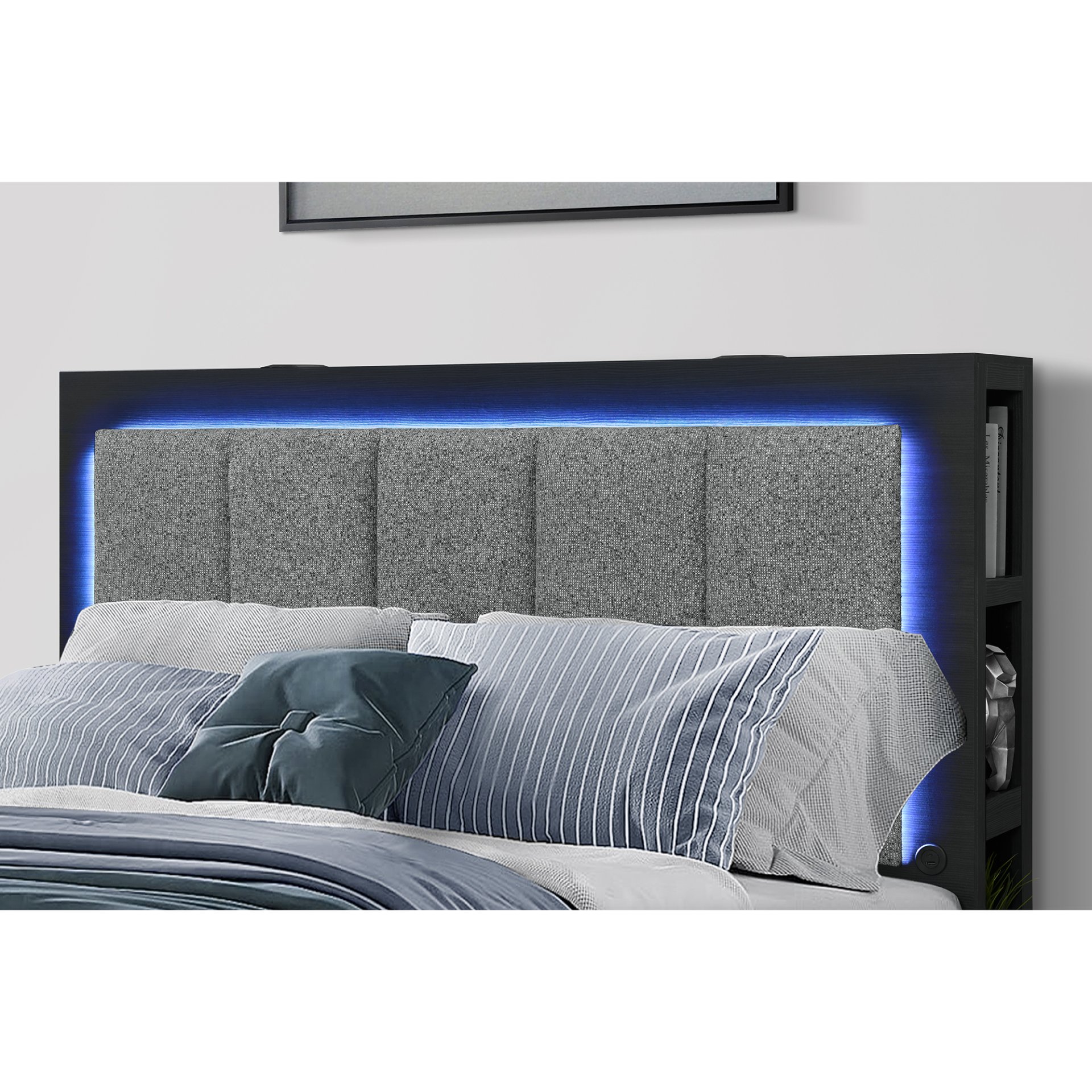 Messa - 5 Piece Full Bedroom Set With Bookcase Headboard - Black / Gray - Image 8