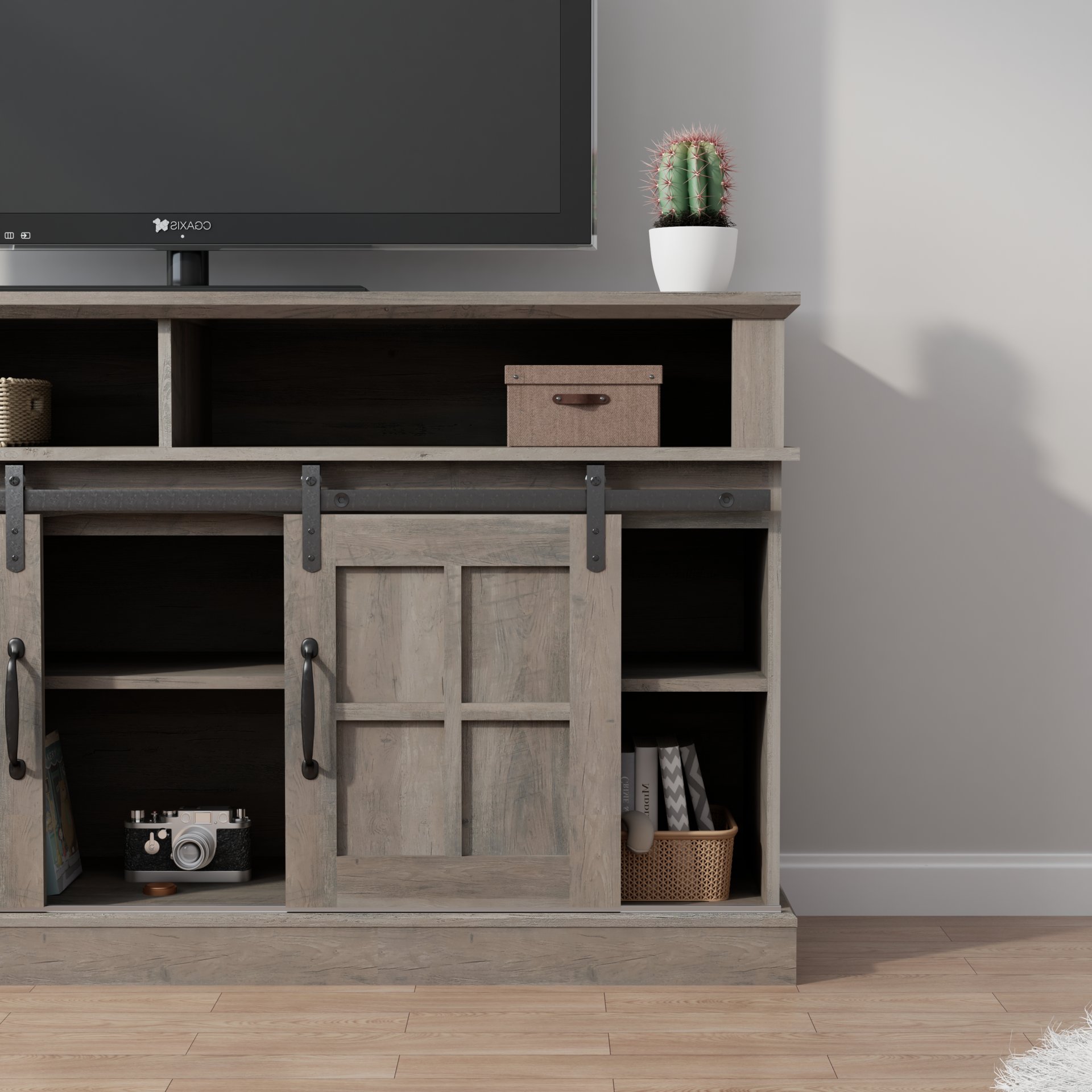 TV Stand With Storage Cabinet And Shelves, TV Console Table Entertainment Center For Living Room, Bedroom - Gray - Image 5