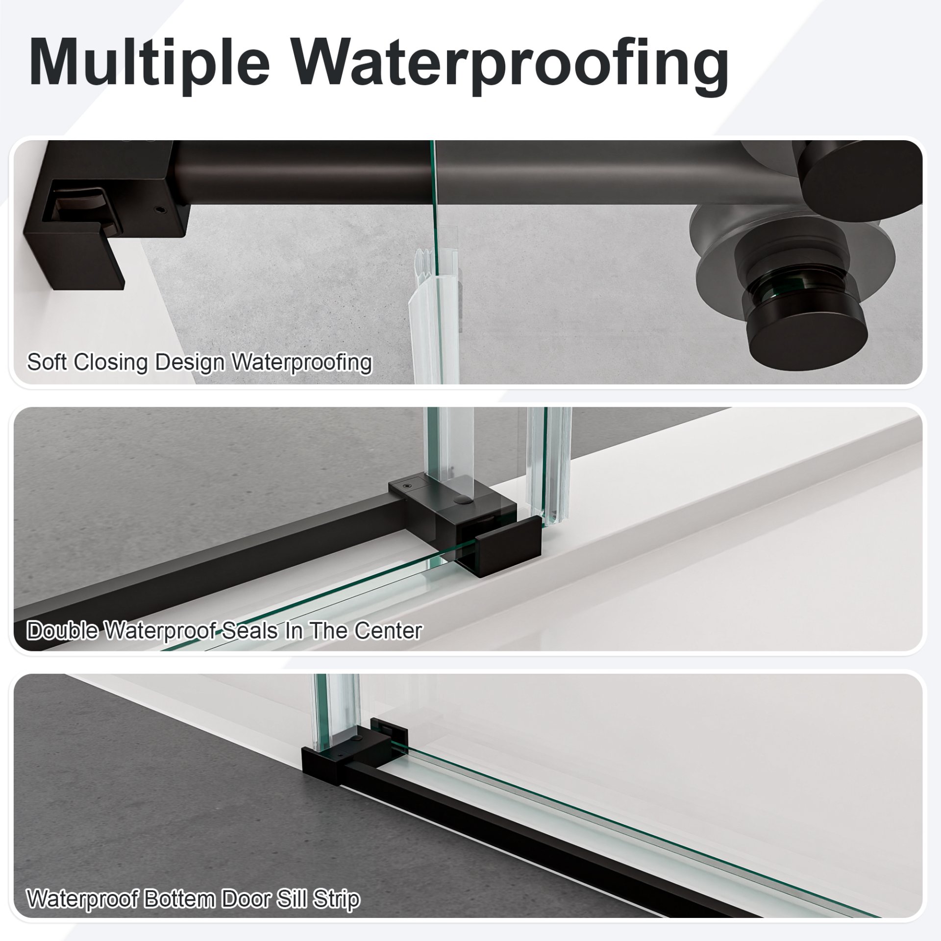 Frameless Single Sliding Shower Door With Clear Tempered Glass - Matte Black - Image 10