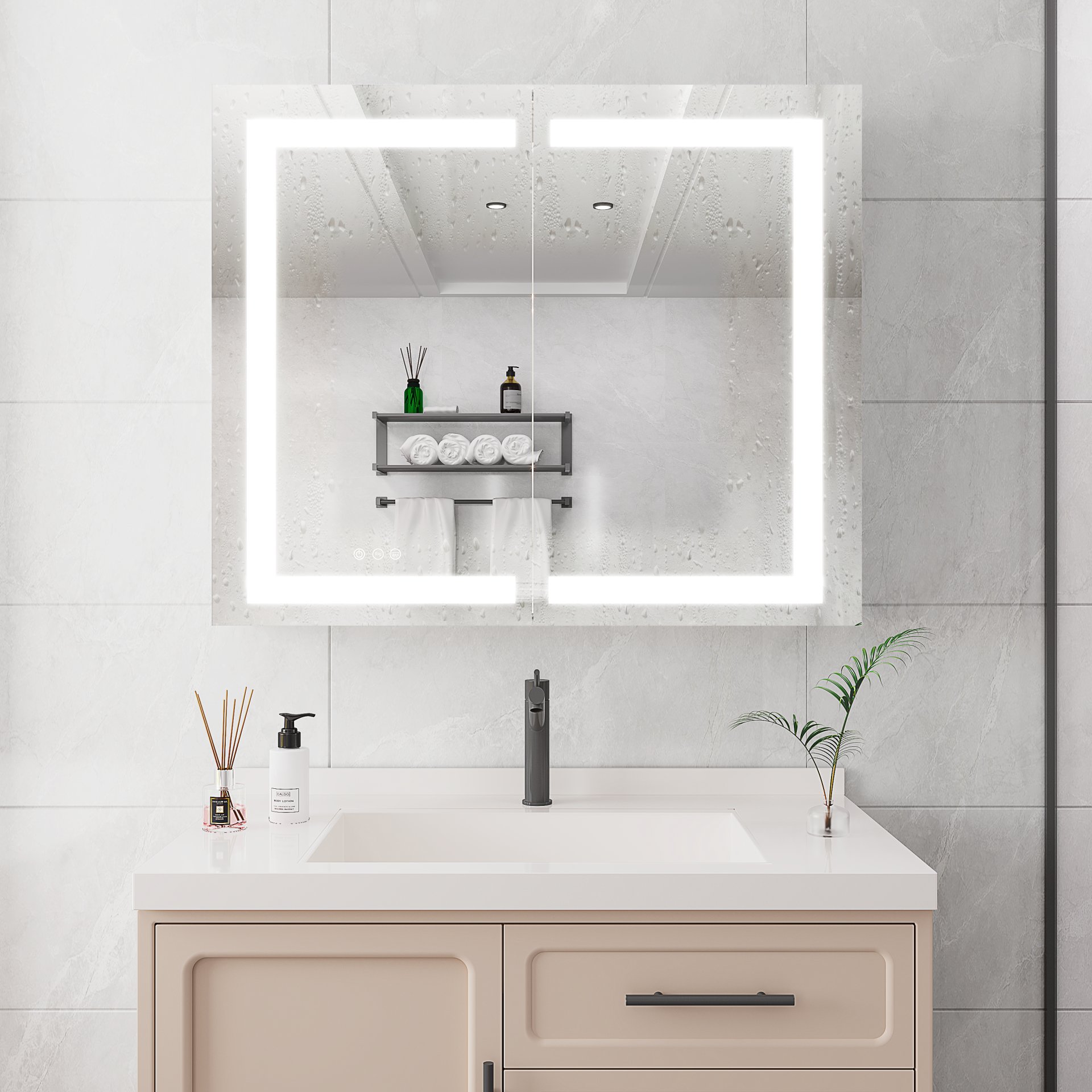 36" X 30" Medicine Cabinet With LED Vanity Mirror, Anti-Fog, Recessed Or Surface Mount, Waterproof, Dimmable, Aluminum 3000K~6000K Lighted Double Door Bathroom Cabinet With Touch Switch - Silver - Image 4