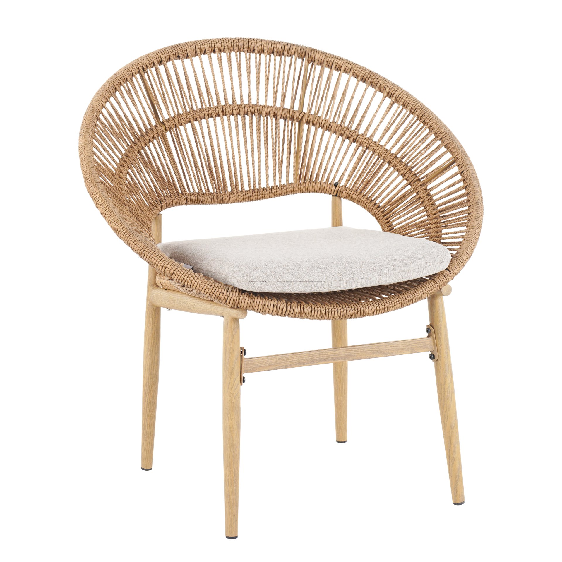 Cyril - Outdoor Wicker Papasan Style Dining Chair (Set of 2) - Beige / Light Brown / Teak - Image 6