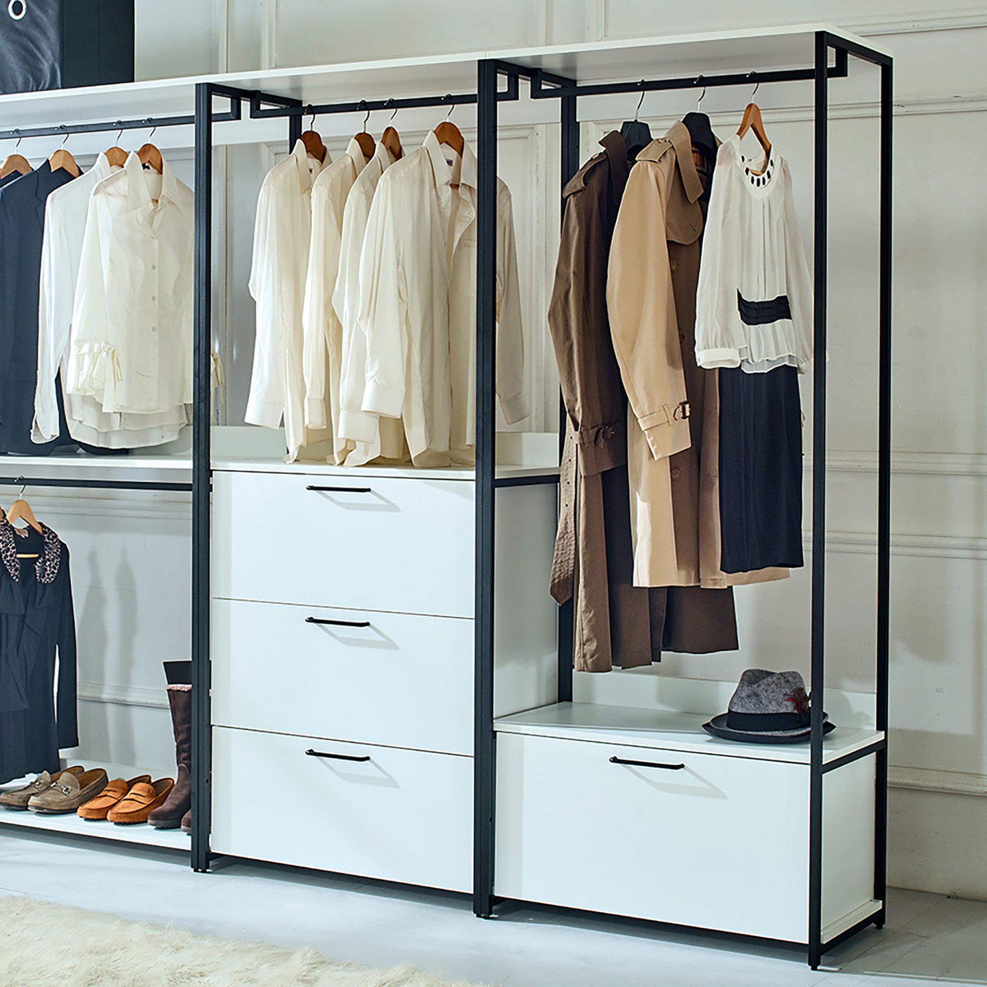 Fiona - Freestanding Walk In Closet System With Metal Frame Durable Storage Solution Melamine - White - Image 4
