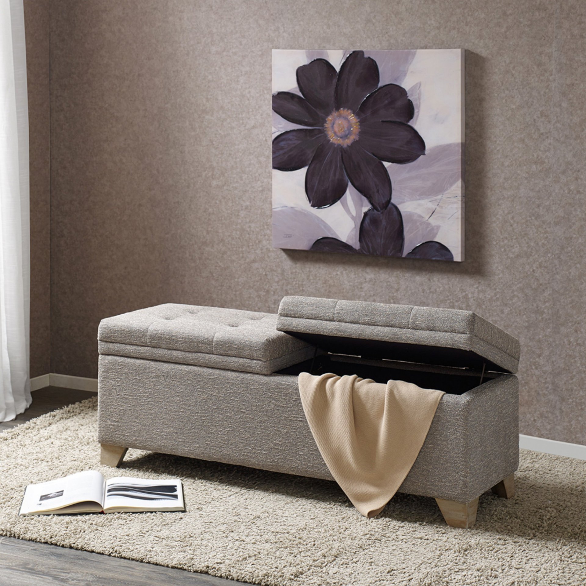 Soft Close Storage Bench Hued Solid Wood - Gray Multi - Image 2