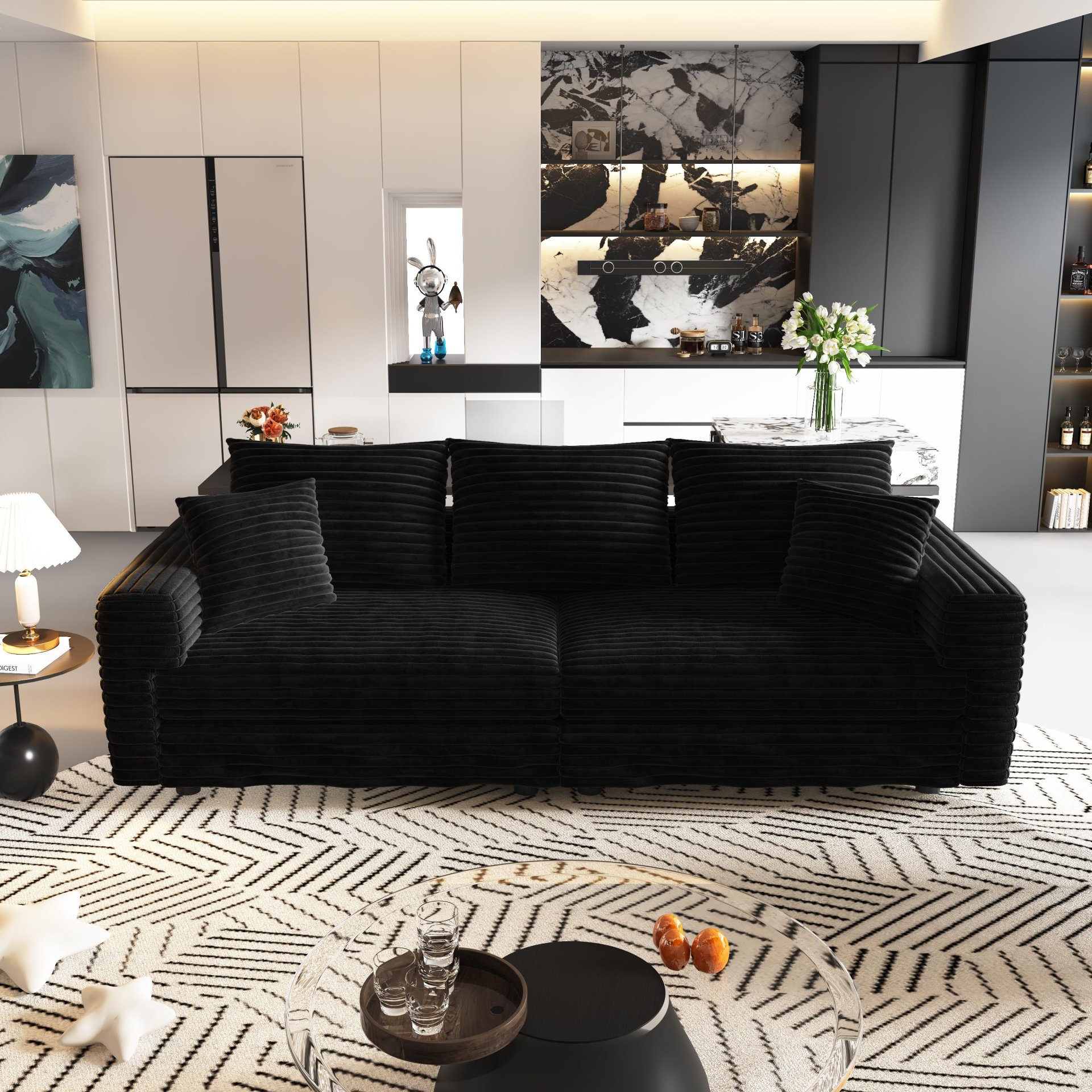 3 Seat Sofa, Convertible Deep Seat Sofa Lounge Chair For Living Room - Black - Image 7