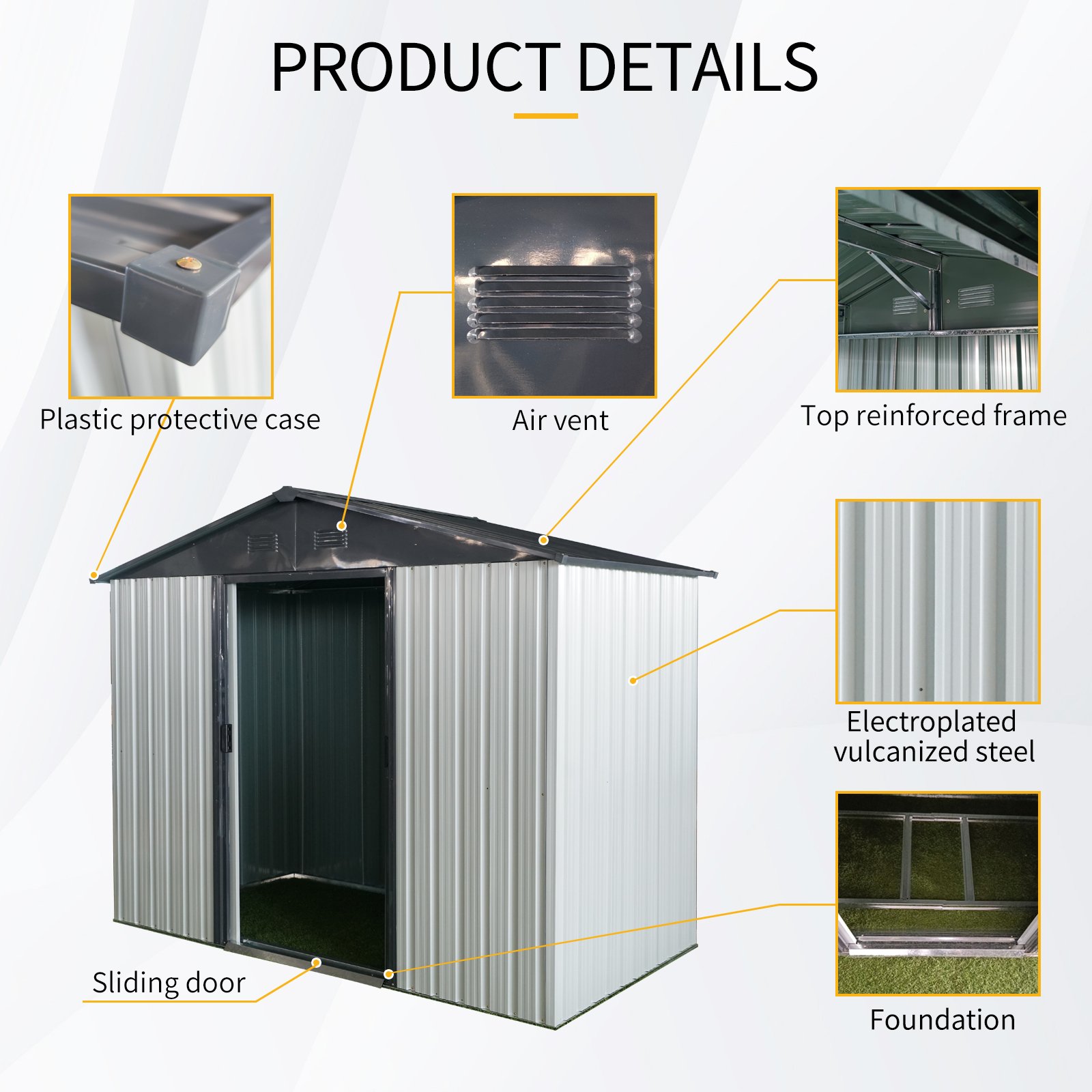 8Ft X 4Ft Outdoor Metal Storage Shed With Sliding Door And Foundation For Backyard, Patio, Lawn - White / Black - Image 6