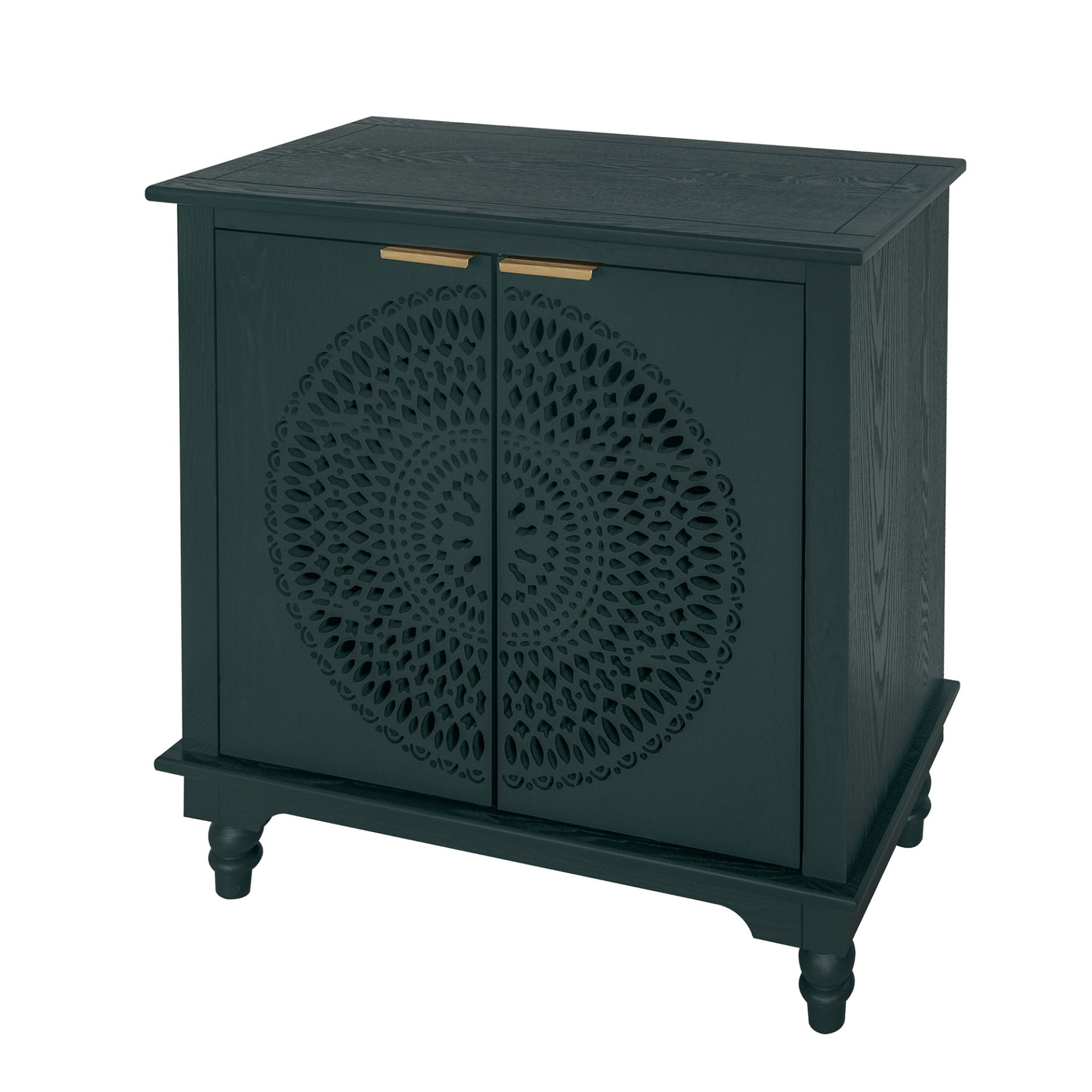 Hollow Carved 2 Door Accent Cabinet With Adjustable Shelf, Sideboard Buffet For Entryway, Living Room Or Bedroom - Blackish Green - Image 7