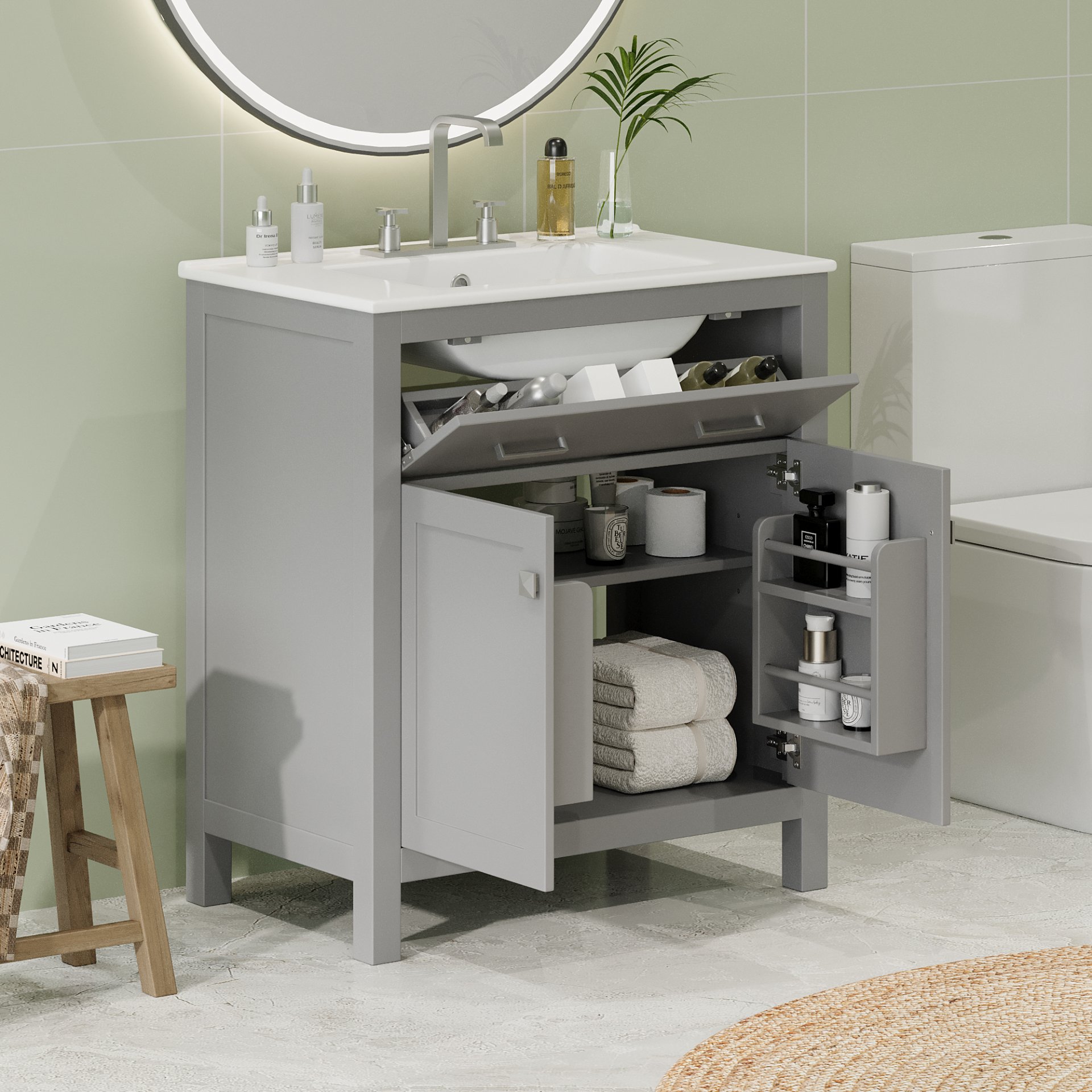 30" Bathroom Vanity With Sink And Soft Close Doors - Gray - Image 3