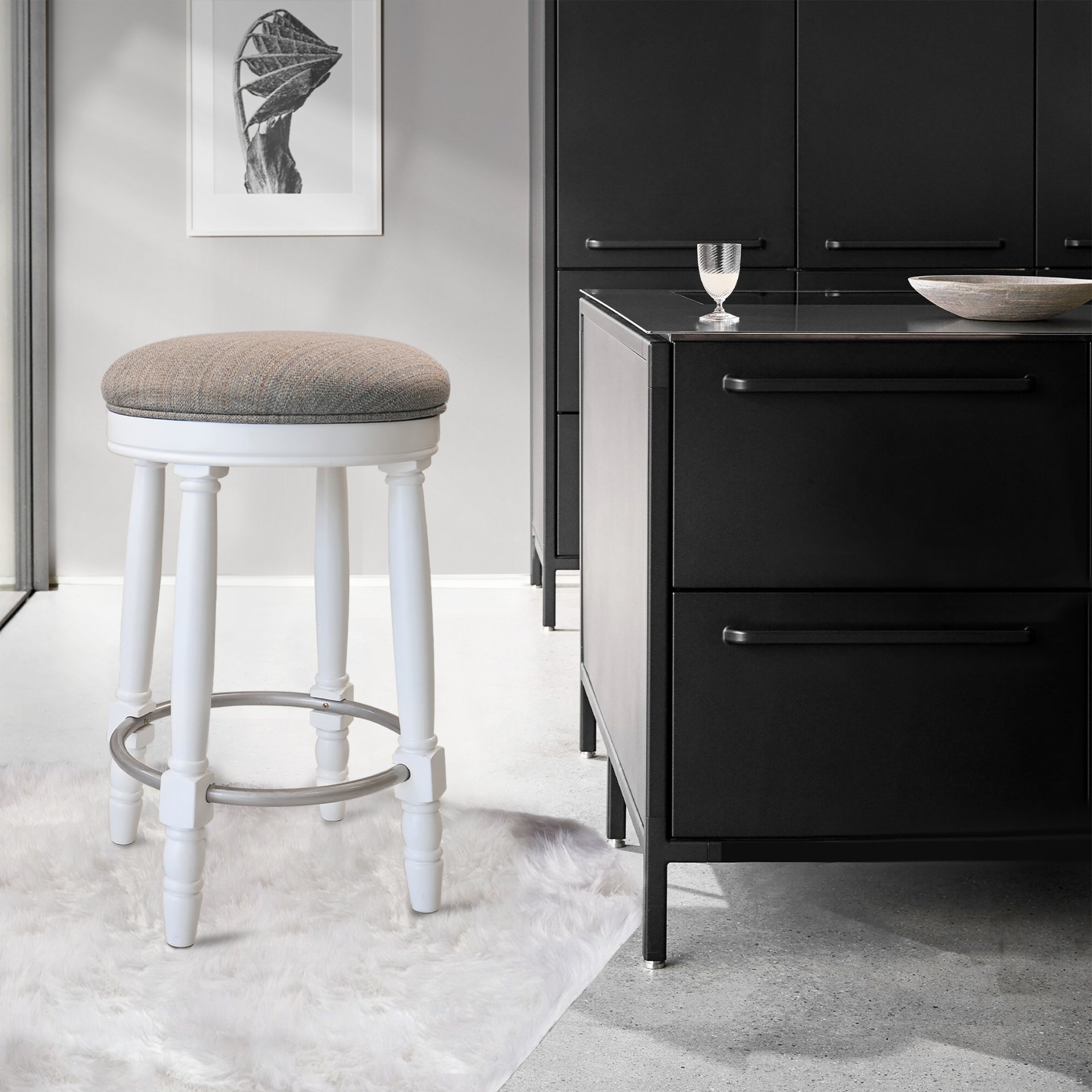 26" Counter Height Swivel Bar Stools (Set of 2) With Upholstered Seat - White - Image 4