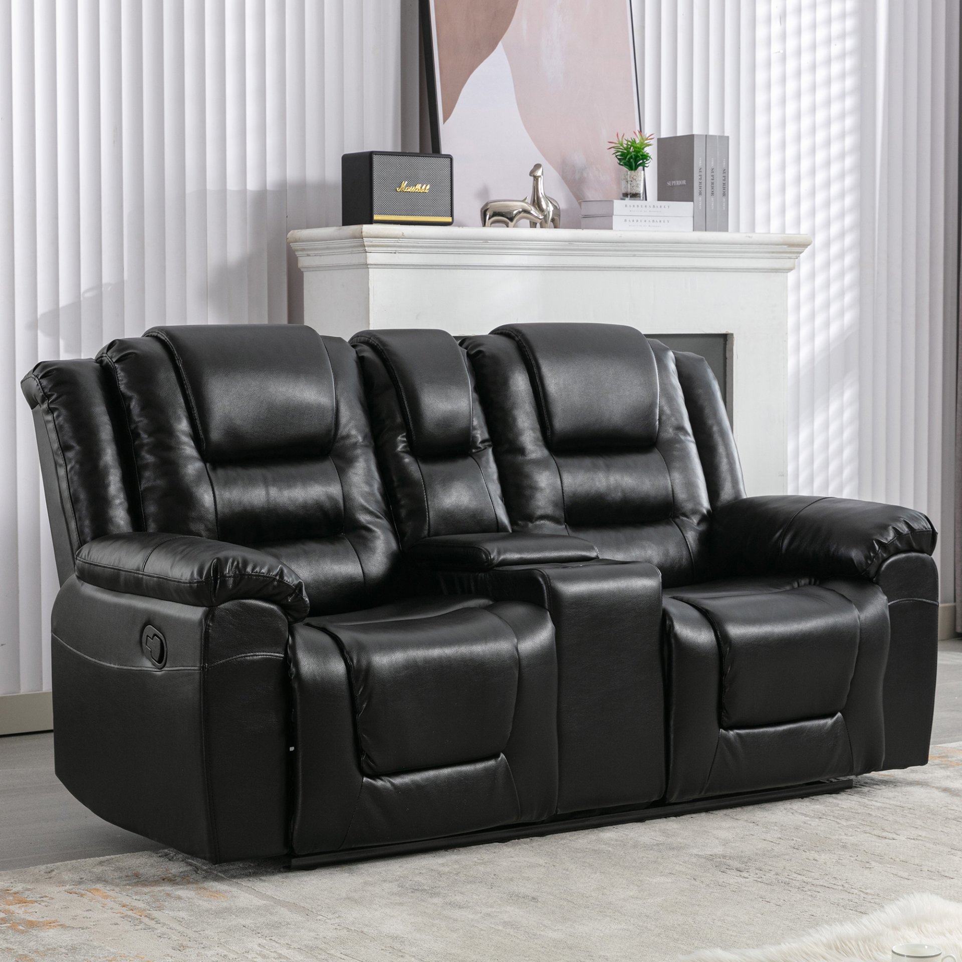 Home Theater Recliner Set Manual Recliner Chair With Wide Armrest, Two Built-In Cup Holders For Living Room - Black - Image 17