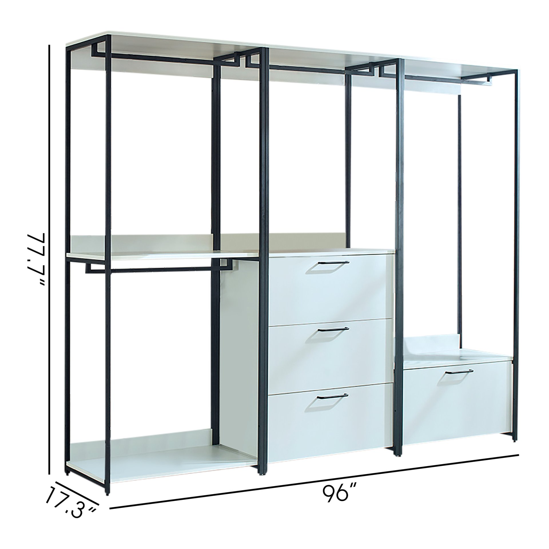 Fiona - Freestanding Walk In Wood Closet System, Metal Frame Melamine - White - Image 3