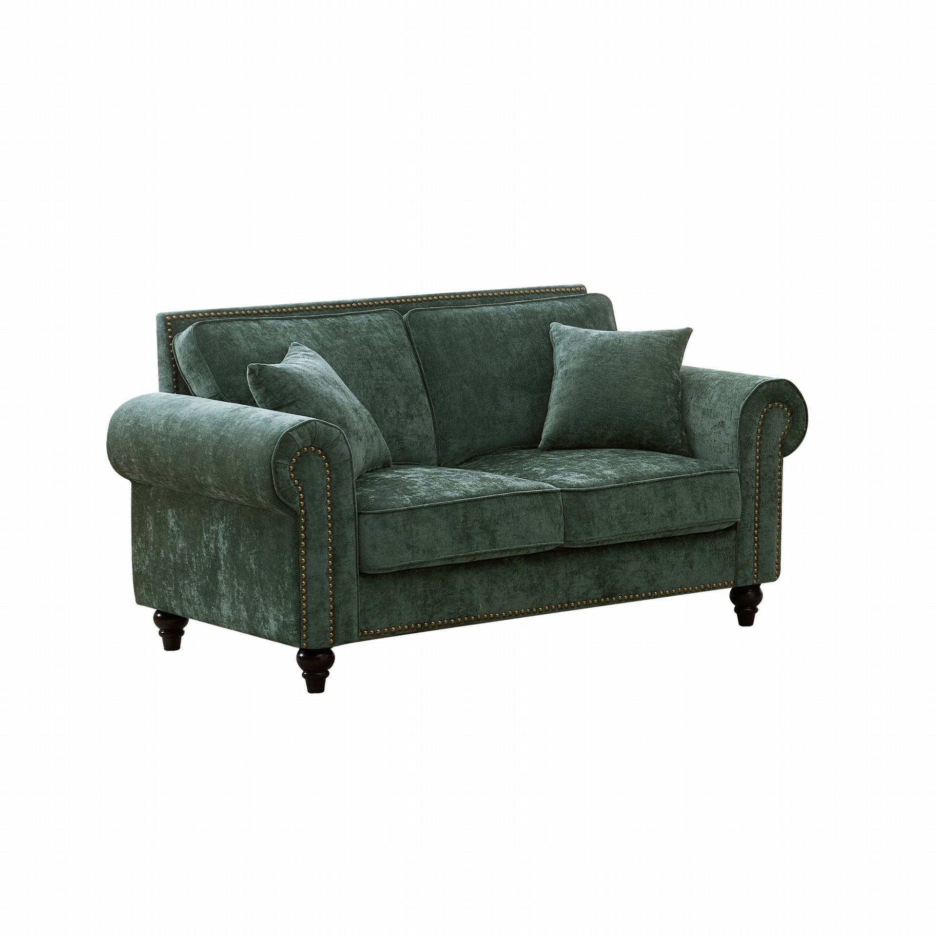 2 Seater Sofa With Rolled Arms, Tufted, Legs, Nailhead Trim - Green - Image 7