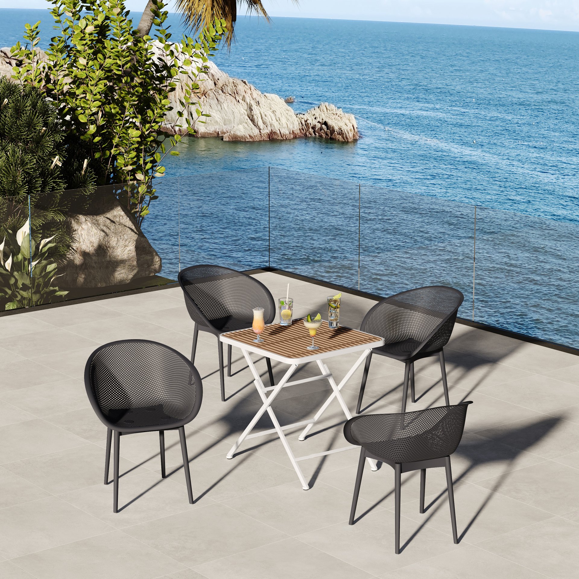 2 Pack Lounge Chair Set With Folding Square Table - Khaki / Warm Grey / White - Image 2