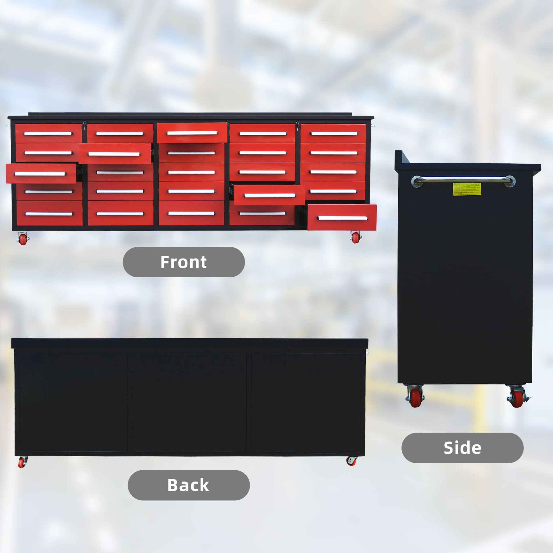 Workbench With Storage Drawers (25 Drawers) - Red - Image 6