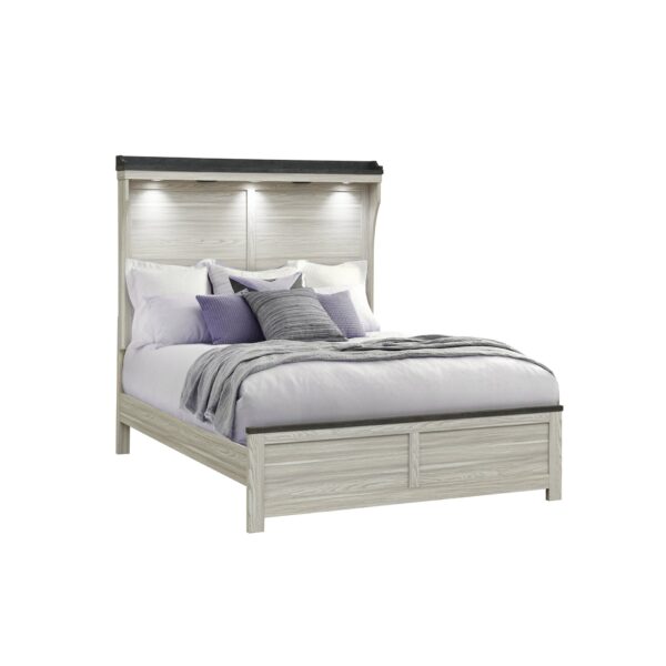 Augusta - Full Bed With Panel Headboard, Low Profile, 5 Piece Set Includes Bed, Dresser, Chest, Nightstand, Mirror - Beige / Brown