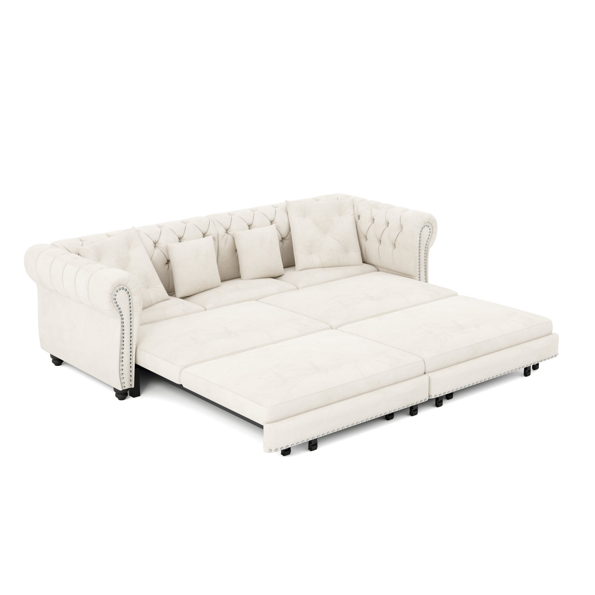 3 In 1 Pull Out Sofa Bed, Convertible Sleeper Sofa Bed, 3 Seater Sofa With Movable Ottoman - Beige - Image 18