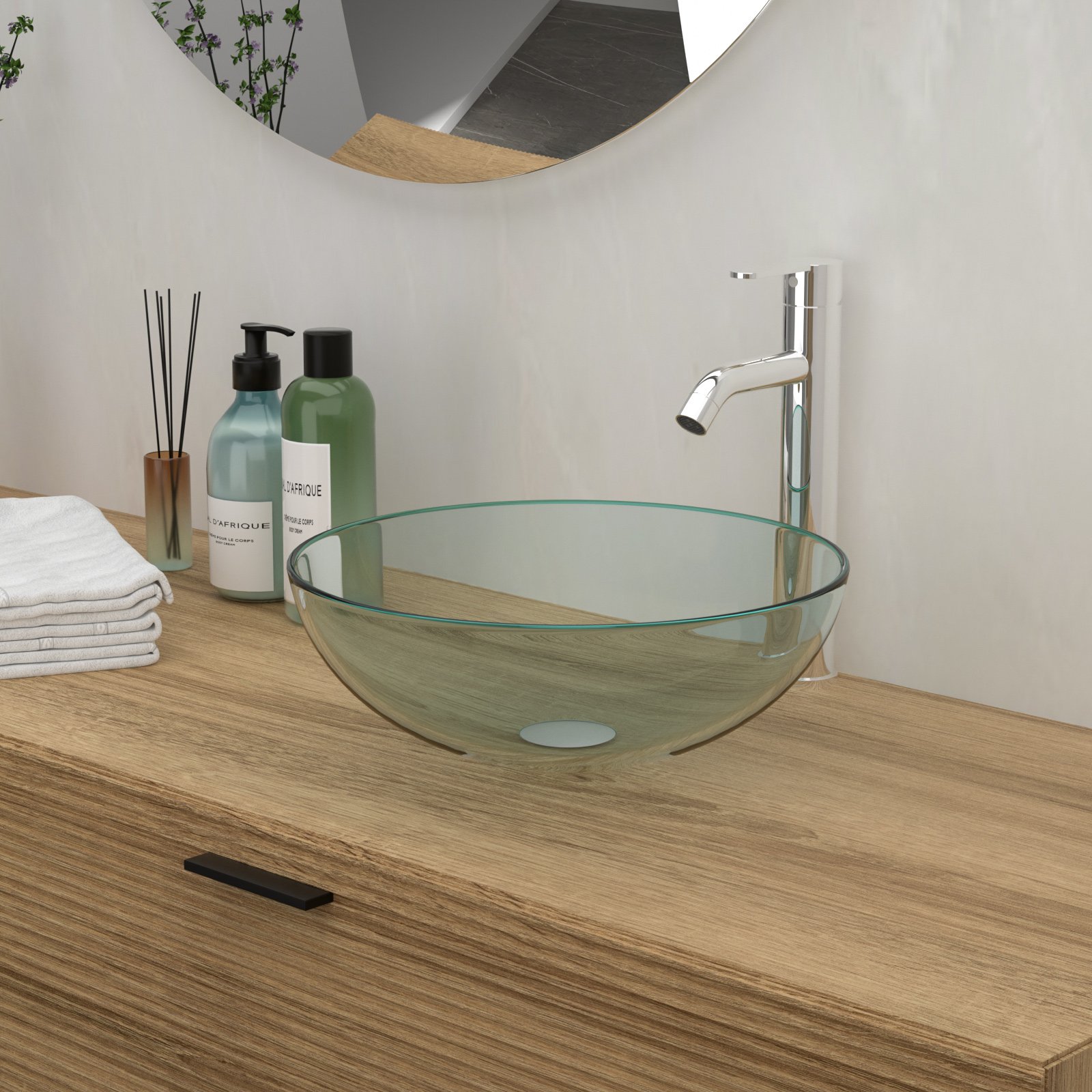 Vessel Sink With Chrome Faucet And Pop Up Drain - Clear - Image 2