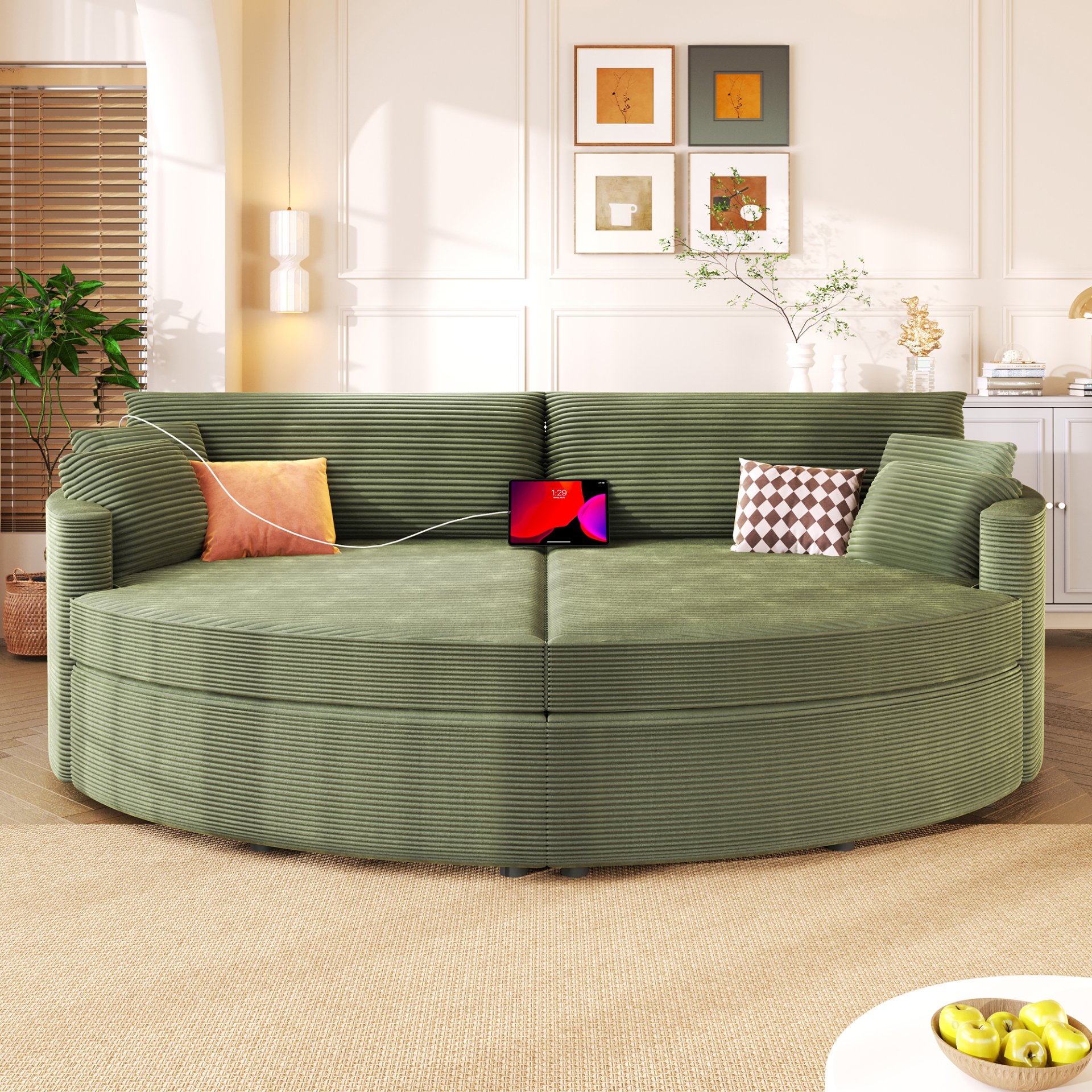 Oversized Double Chaise Lounge Sofa - Green - Image 5