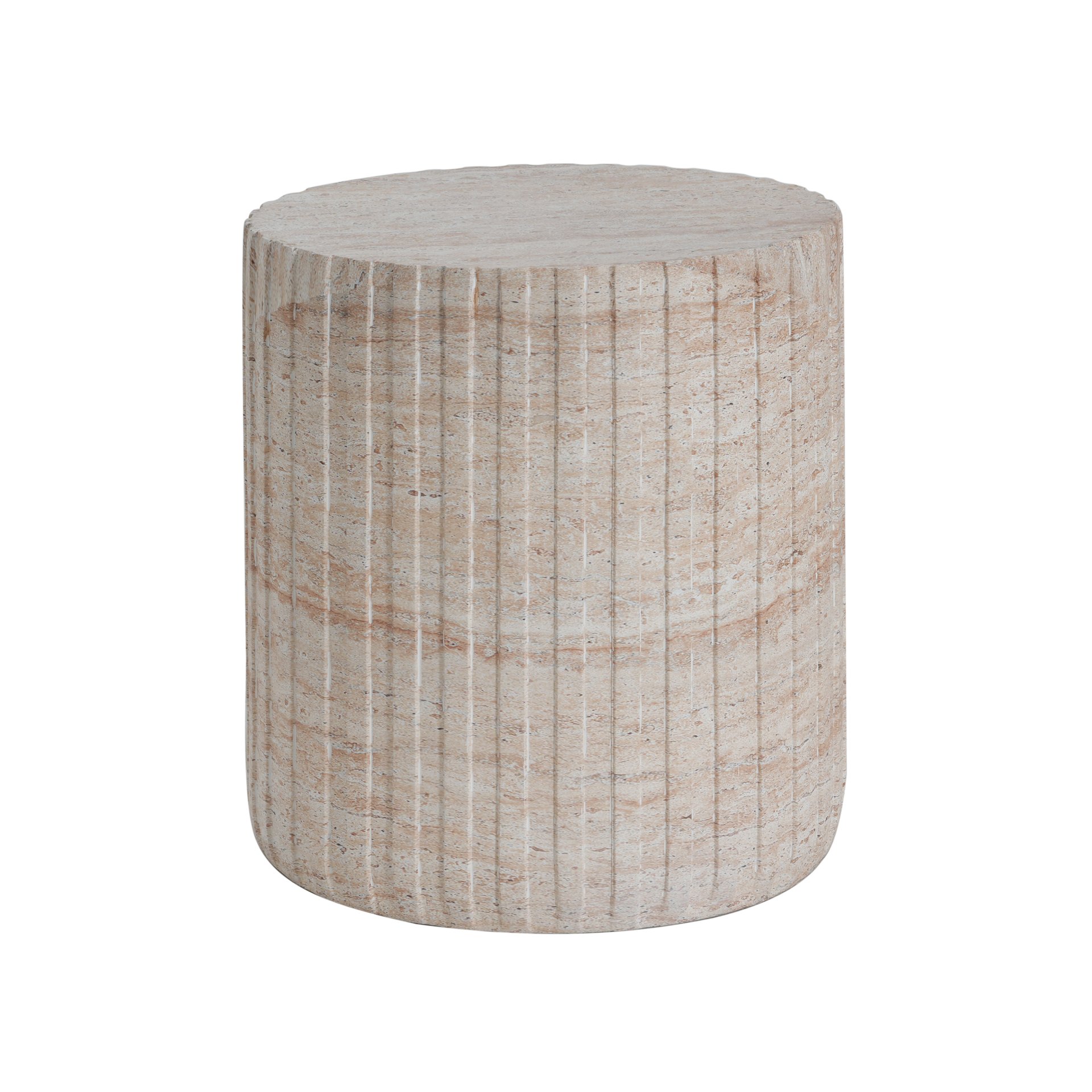 Elegant Outdoor / Indoor Lightweight Concrete Side Table With Travertine - Beige - Image 6