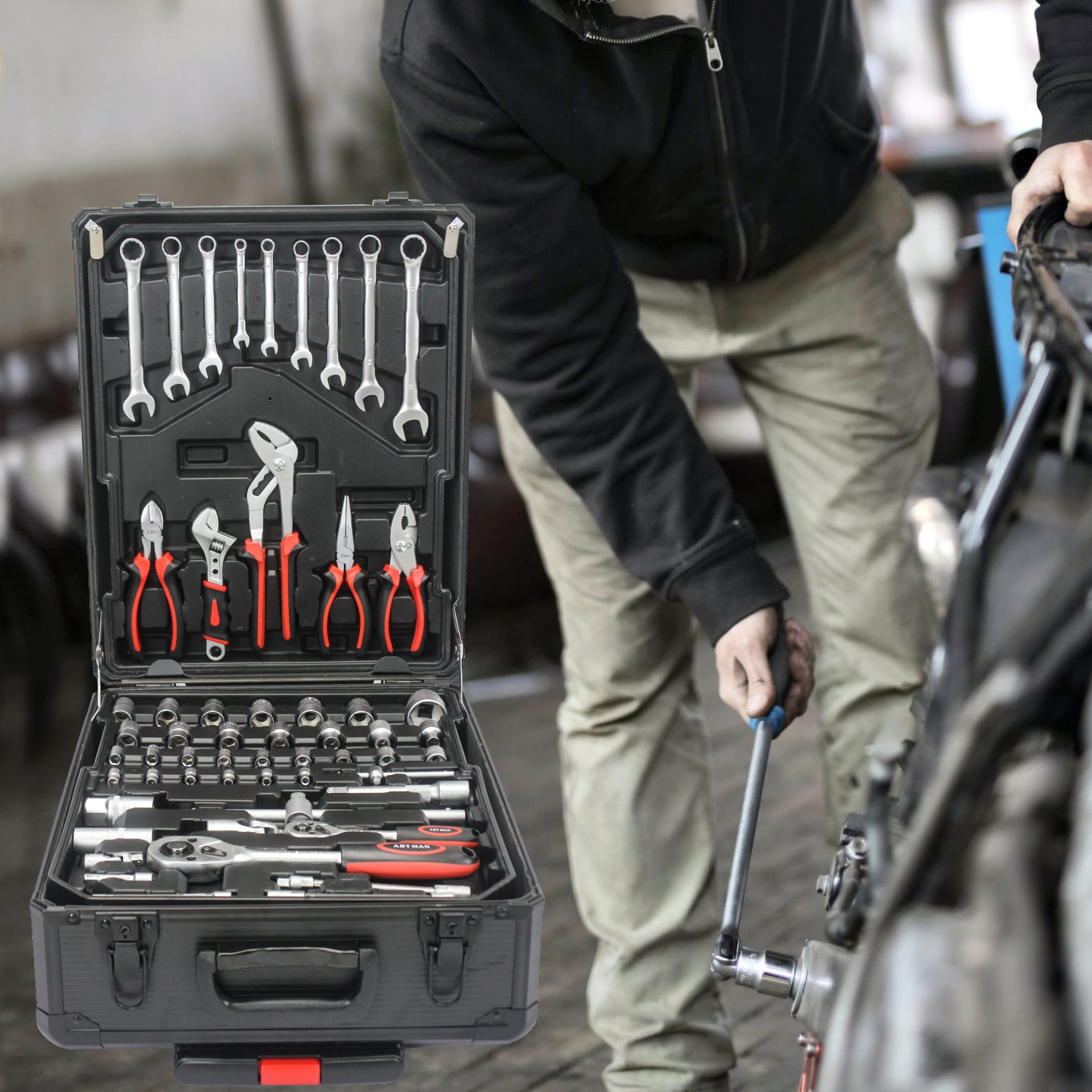899 Piece Home Repair Tool Set With Rolling Plastic Toolbox, 4 Drawers, General Household Maintenance Kit For Garden, Homeowner, Handyman - Black - Image 12