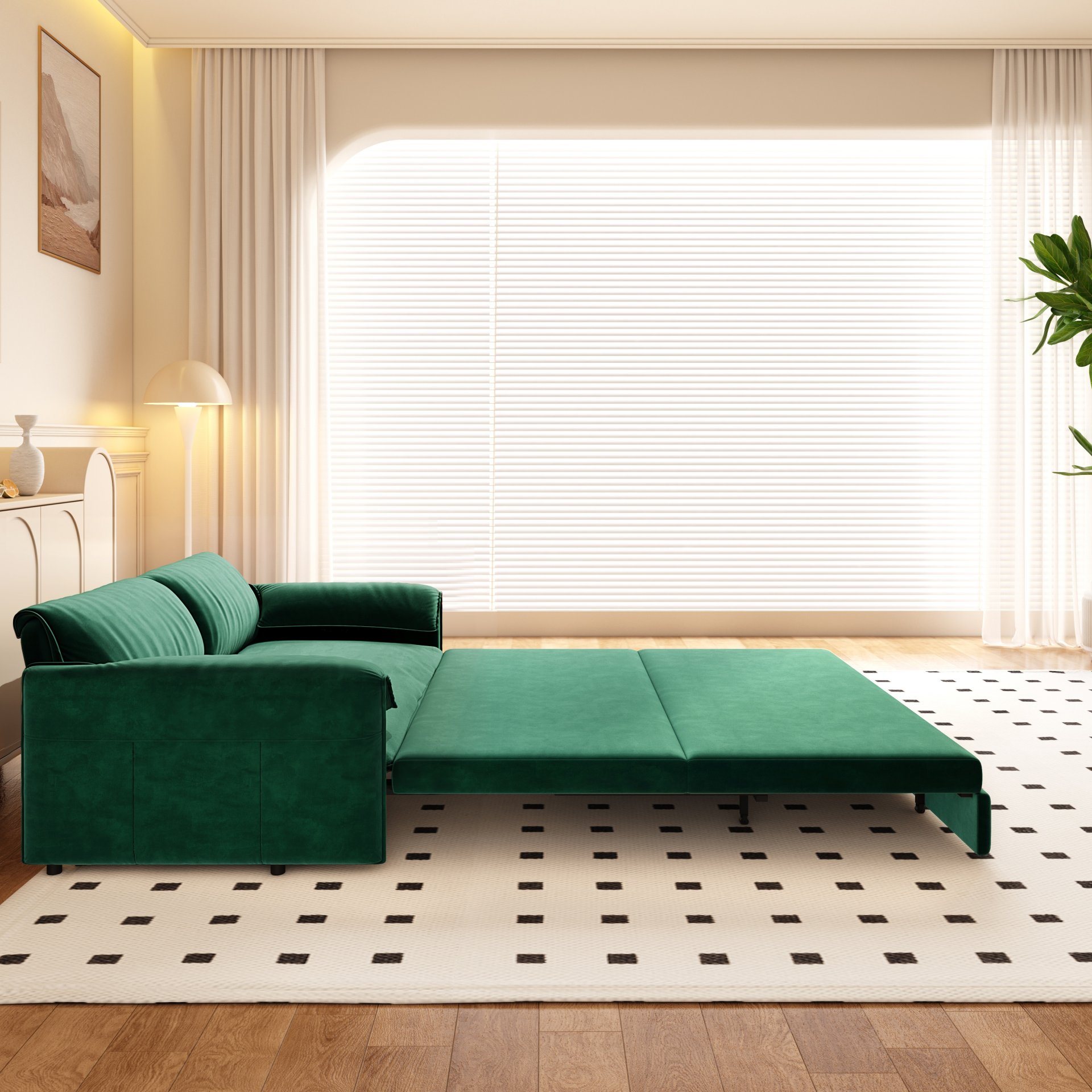 Queen Pull Out Sofa Bed, 3 In 1 Convertible Sleeper Sofa With Side Storage - Green - Image 6