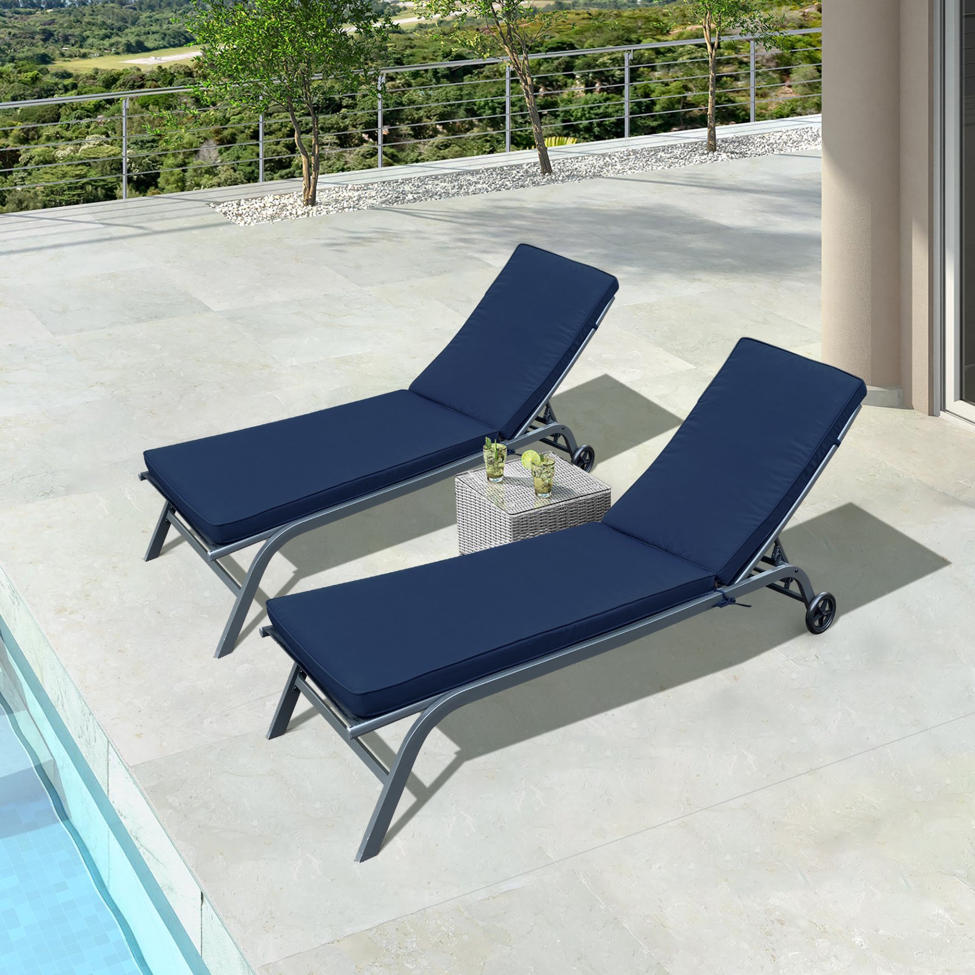 Outdoor Lounge Chairs (Set of 2), Cushion Replacement Patio Funiture Seat Cushion Chaise Lounge Cushion - Navy Blue - Image 4