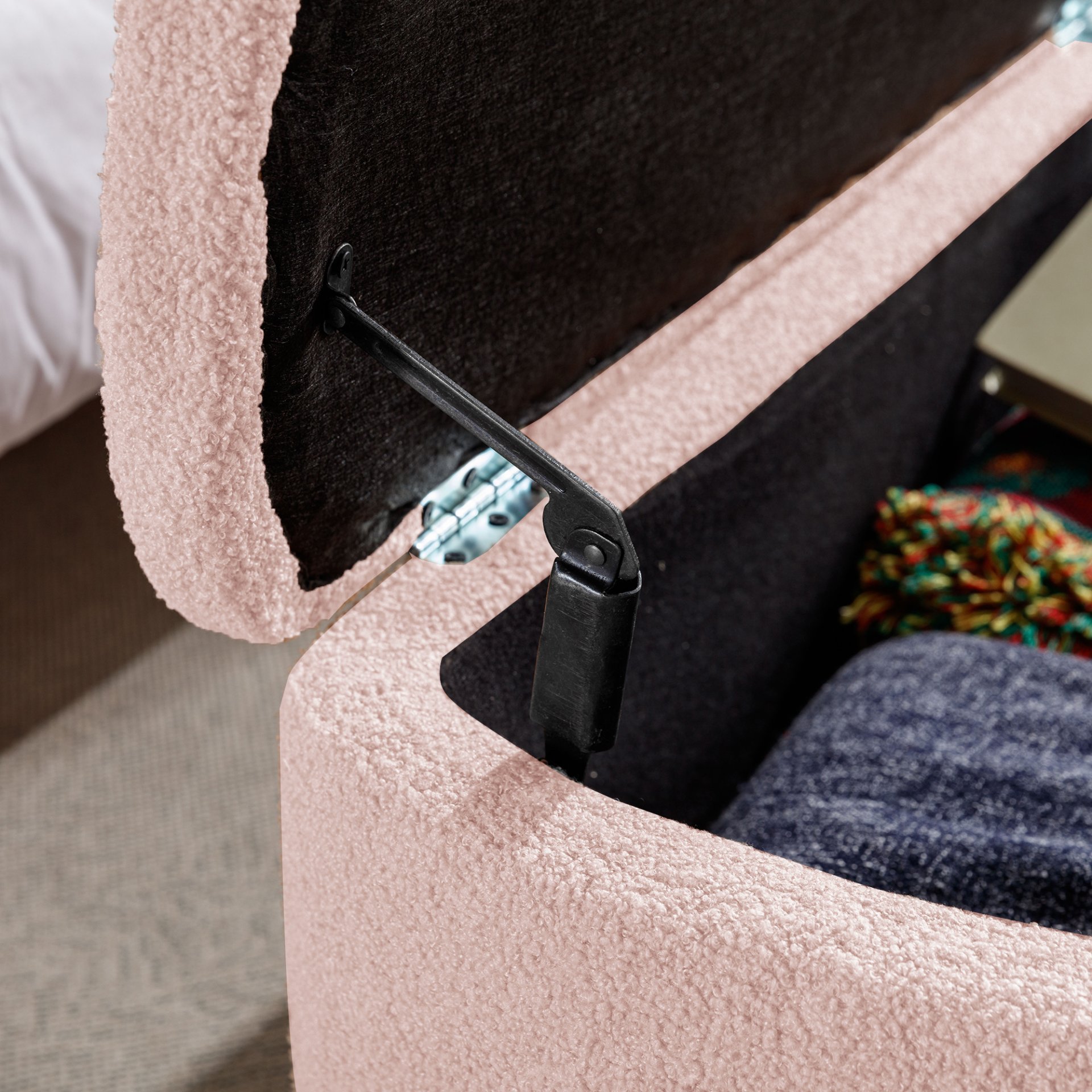 Storage Ottoman Bench For End Of Bed Gold Legs, Modern Gray Faux Fur Entryway Bench Upholstered Padded With Storage For Living Room Bedroom - Pink - Image 12
