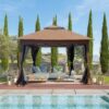 Outdoor 11X 11Ft Pop Up Gazebo Canopy With Removable Zipper Netting, 2 Tier Soft Top Event Tent, Suitable For Patio Backyard Garden Camping Area With 4 Sandbags - Brown - Image 5