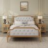 Full Size Traditional Style Solid Bed Frame With Upholstered Tufted Headboard, No Box Spring Needed - Antique Walnut - Image 9