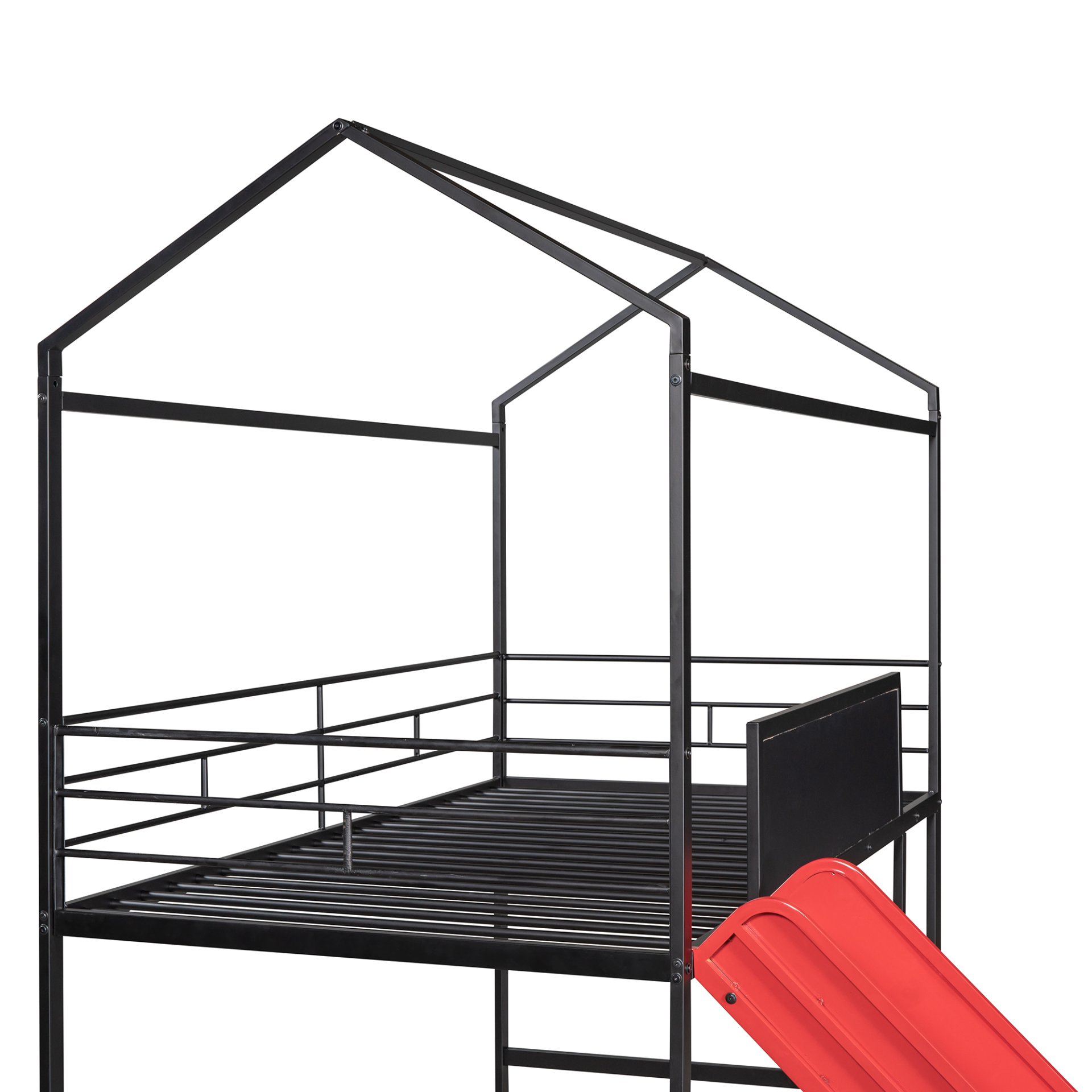 Twin Metal Loft Bed With Slide And 2 Sided Writable Wooden Board - Black - Image 5
