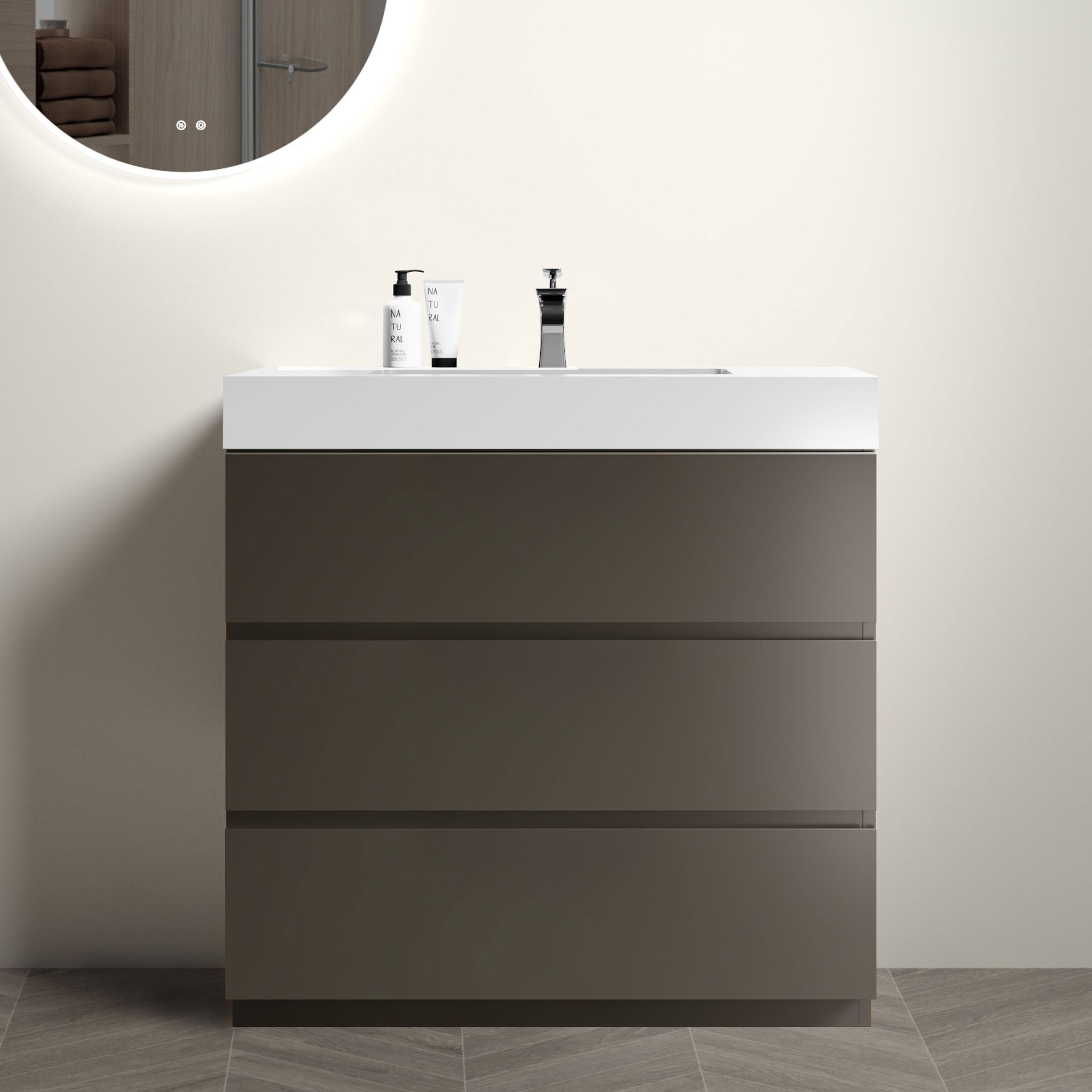 Alice - 36" Bathroom Vanity With Sink, Large Storage Freestanding Bathroom Vanity For Modern Bathroom, One-Piece Sink Basin Without Drain And Faucet - Gray / White - Image 2