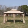 Outdoor Patio Gazebo Canopy Tent With Ventilated Double Roof And Mosquito Net, 13X10 Ft - Khaki - Image 5