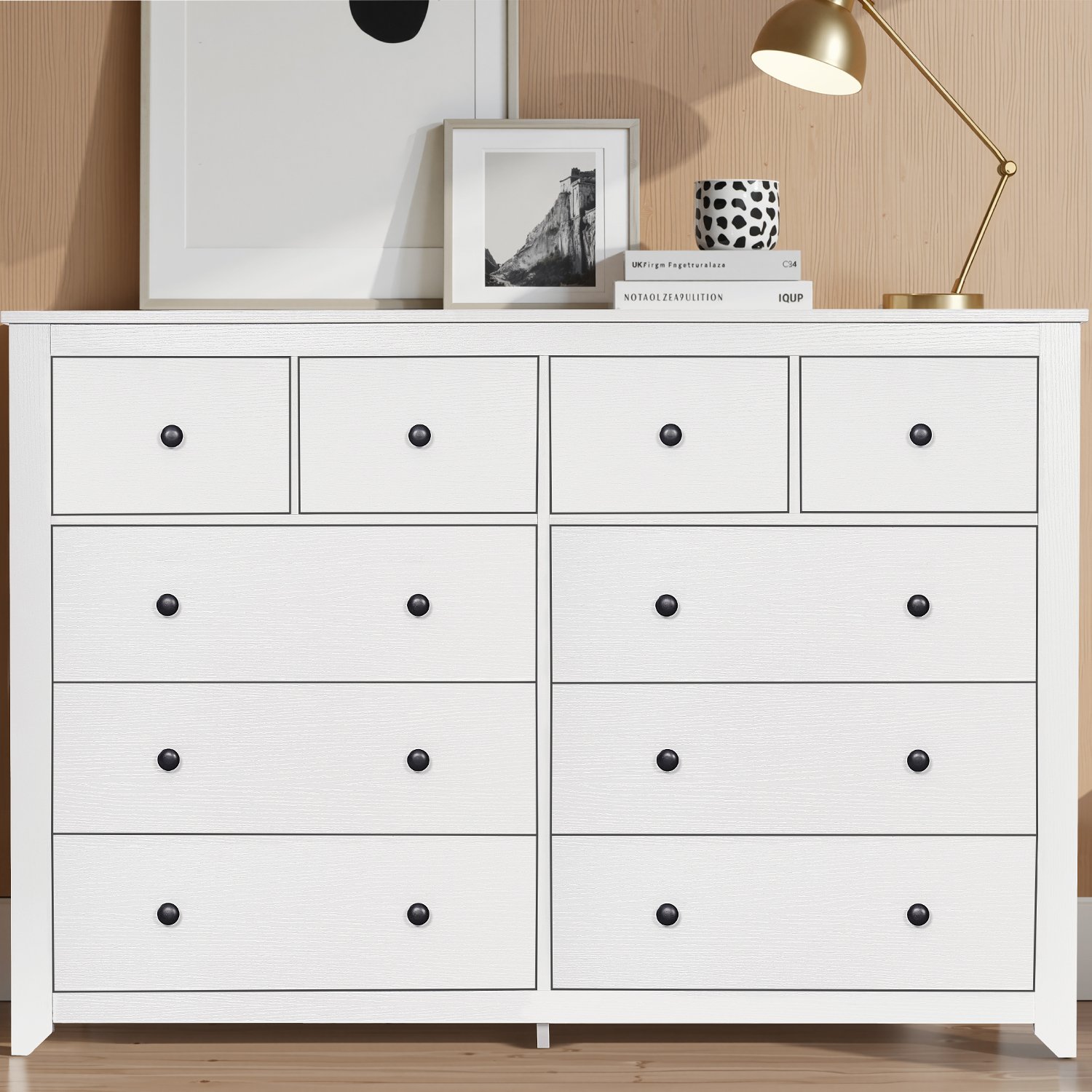 9 Drawer Dresser For Bedroom Ample Storage Wide Chest, Sturdy & Safe - Antique White - Image 2