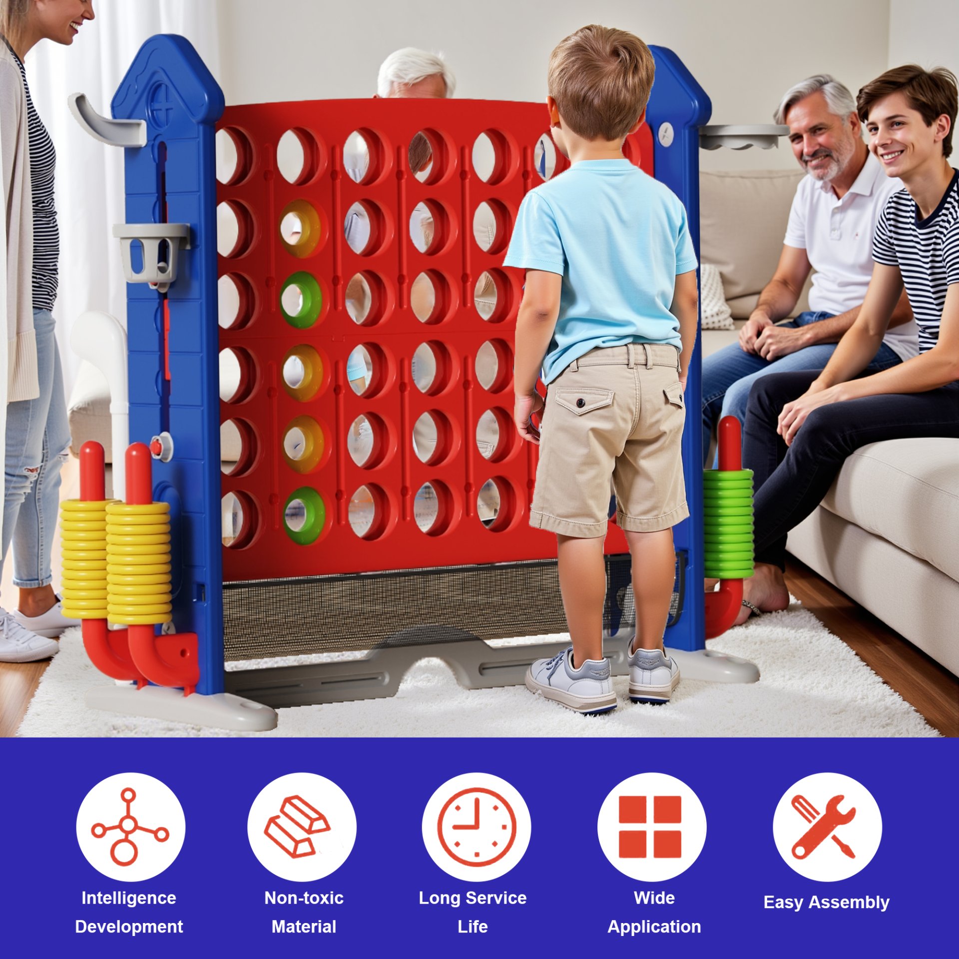 4 To Score Giant Game Set With Mesh Bag & Jumbo Connect 4 - Blue / Red - Image 4