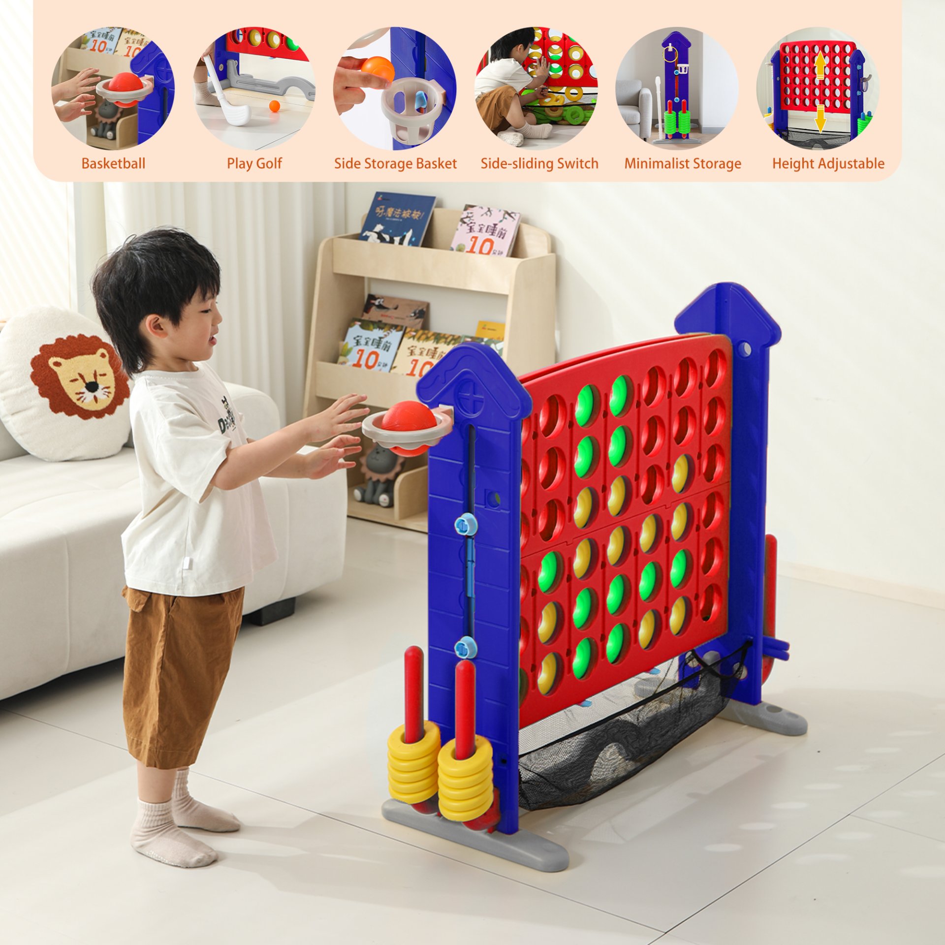 4 To Score Giant Game Set With Mesh Bag & Jumbo Connect 4 - Blue / Red - Image 5