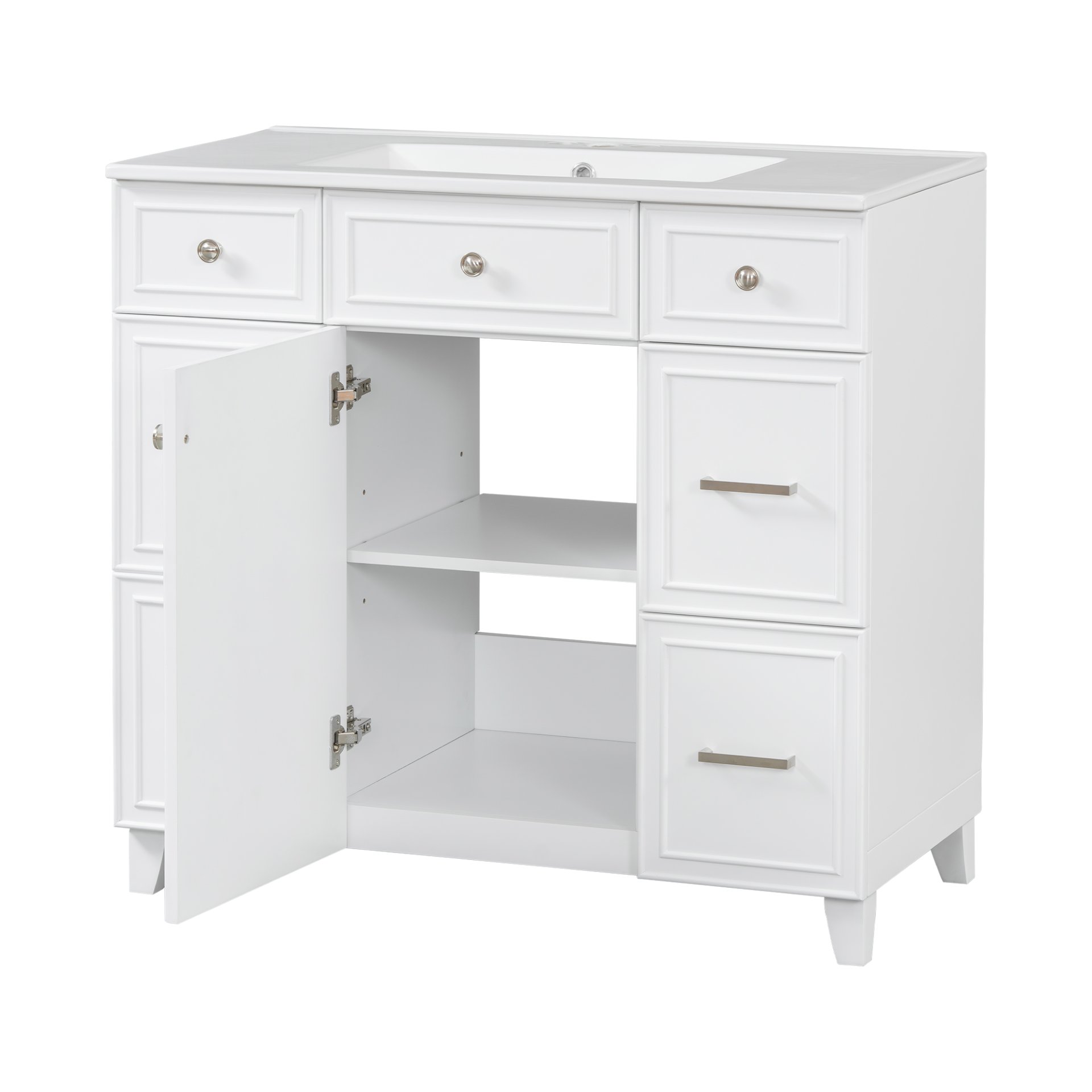 36" Bathroom Vanity With Sink, Soft Close Doors, And Adjustable Shelves Solid Frame - White - Image 16