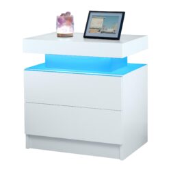 Modern LED Bedside Table Cabinet With Adjustable Lights And 2 Drawers - White