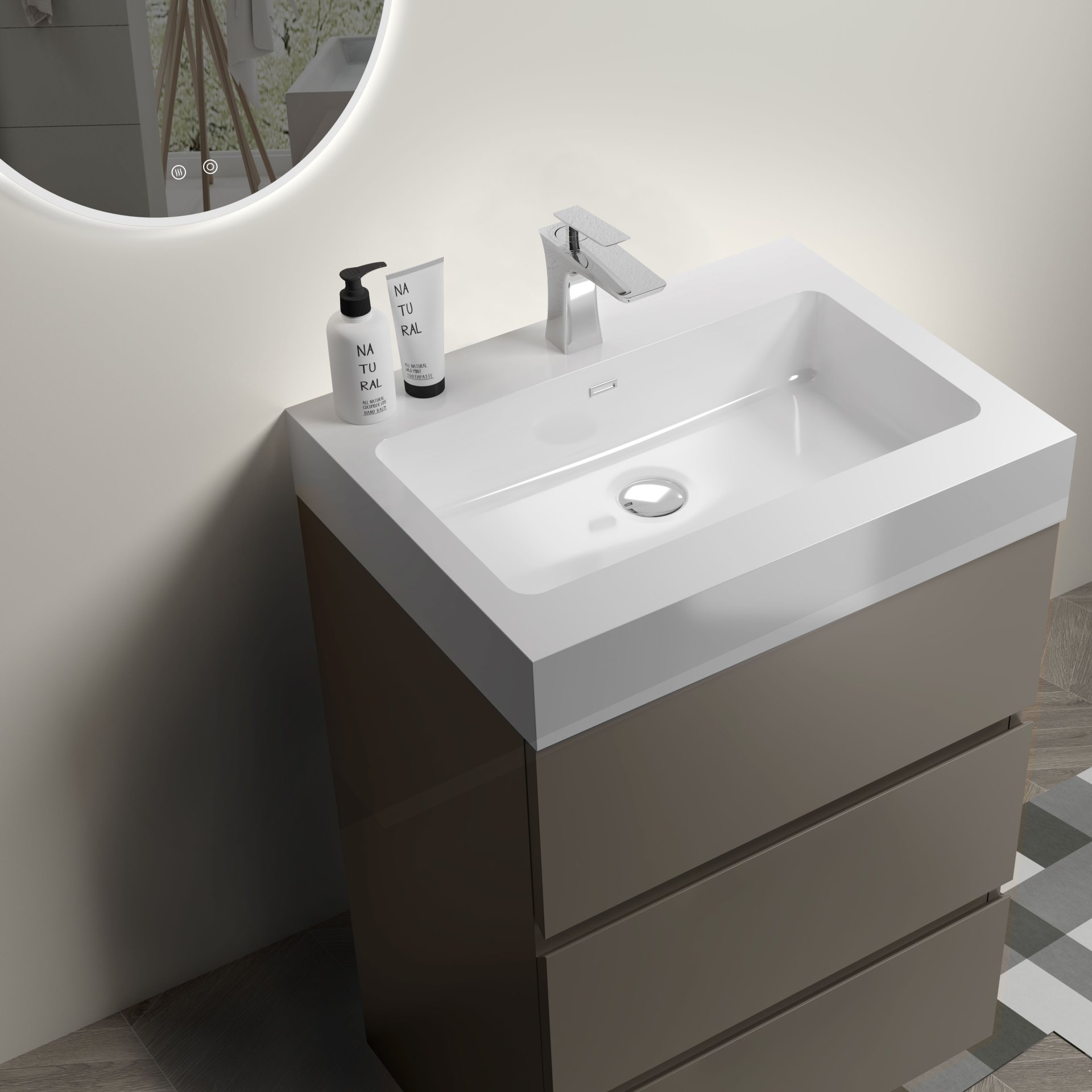 Alice - 24" Bathroom Vanity With Sink, Large Storage Freestanding Bathroom Vanity For Modern Bathroom, One-Piece Sink Basin Without Drain And Faucet - Gray / White - Image 5