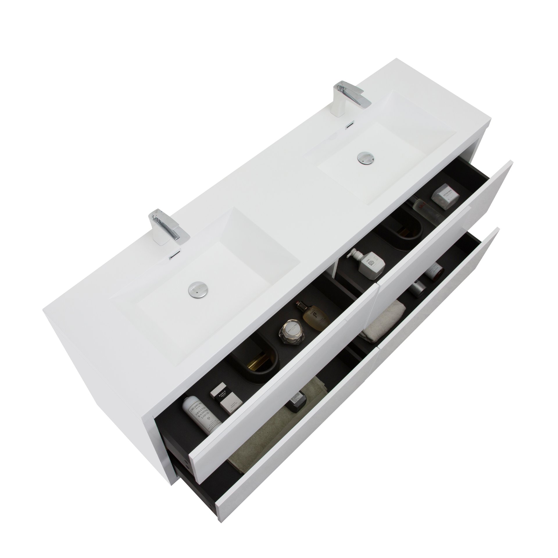 Freestanding Bathroom Vanity With Sink, Bathroom Storage Vanity Cabinet With Stone Resin Countertop And Soft Close Drawers - Glossy White - Image 11